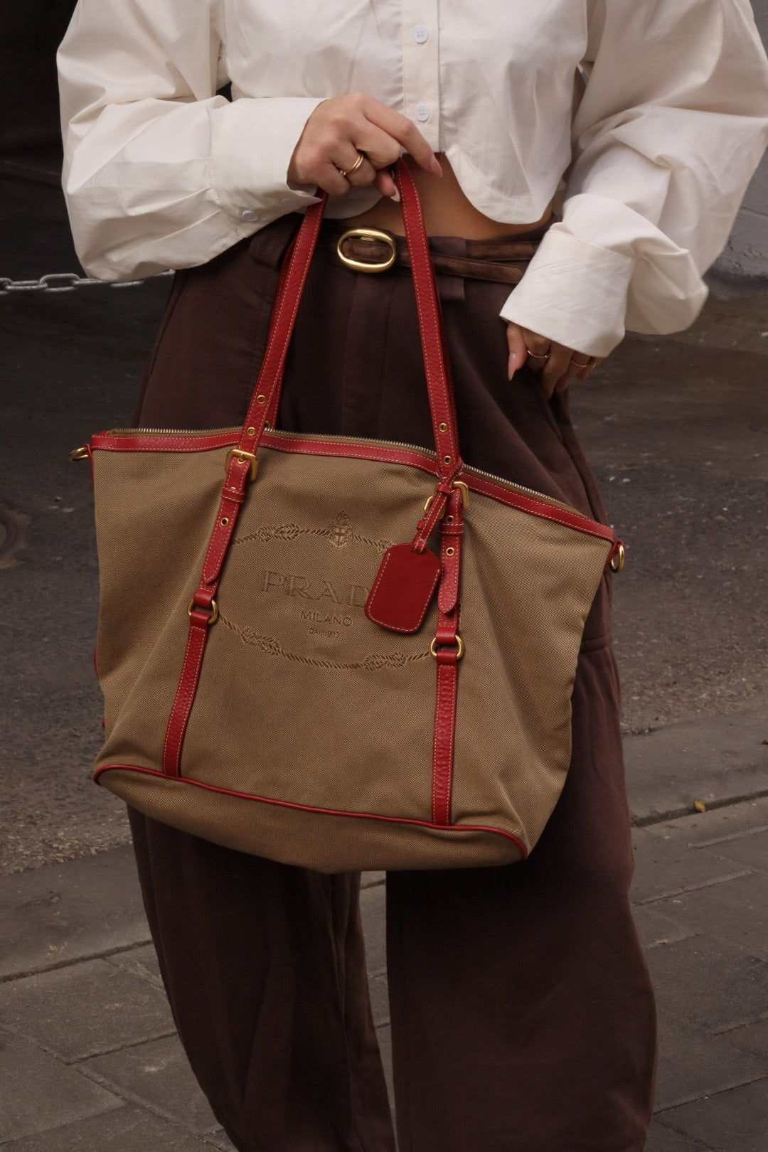 Prada Jacquard Leather Tote Bag