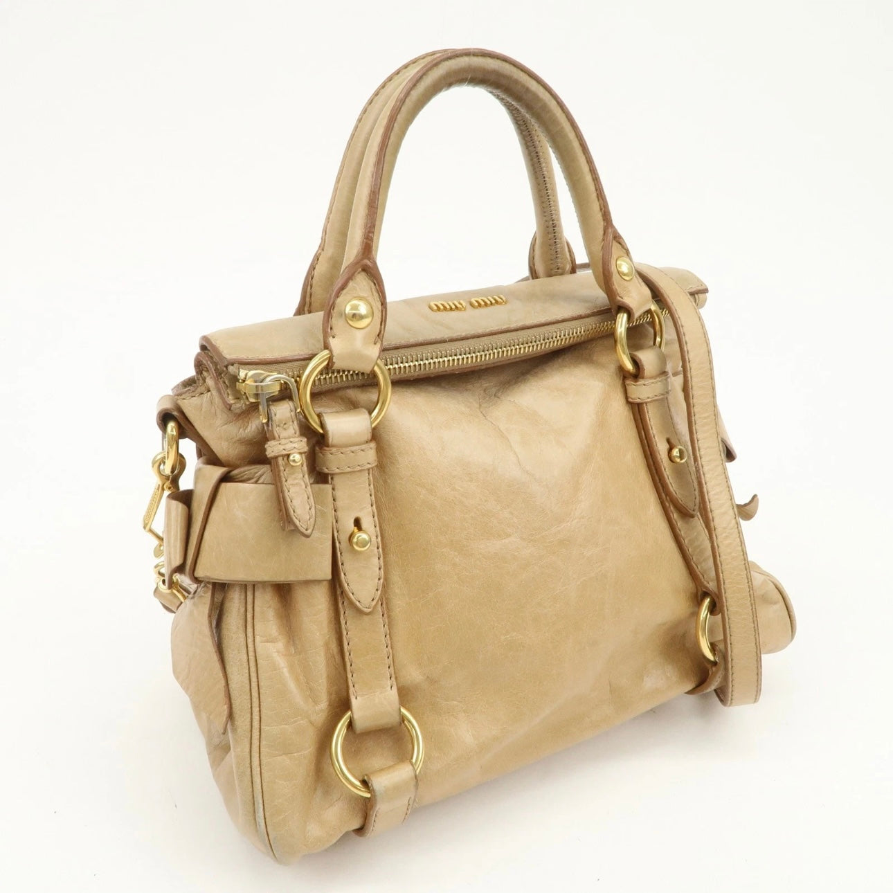 MIU MIU Leather 2Way Bag- Beige