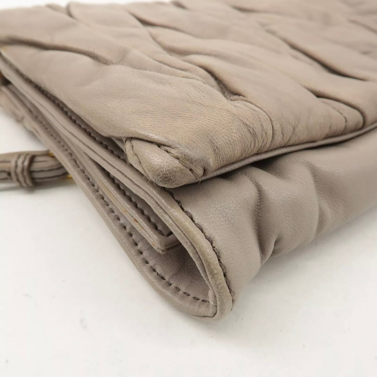 Matelasse Leather 2way Clutch Shoulder Bag Greige