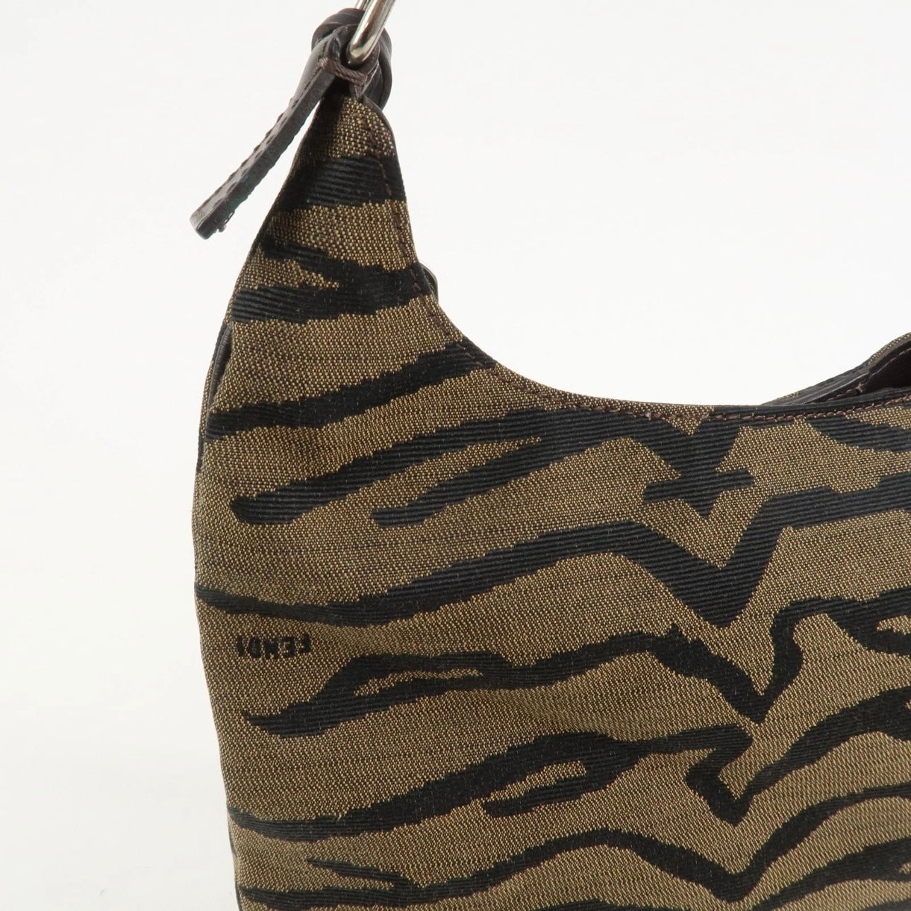 FENDI Canvas Leather Shoulder Bag Hand Bag Zebra Motif