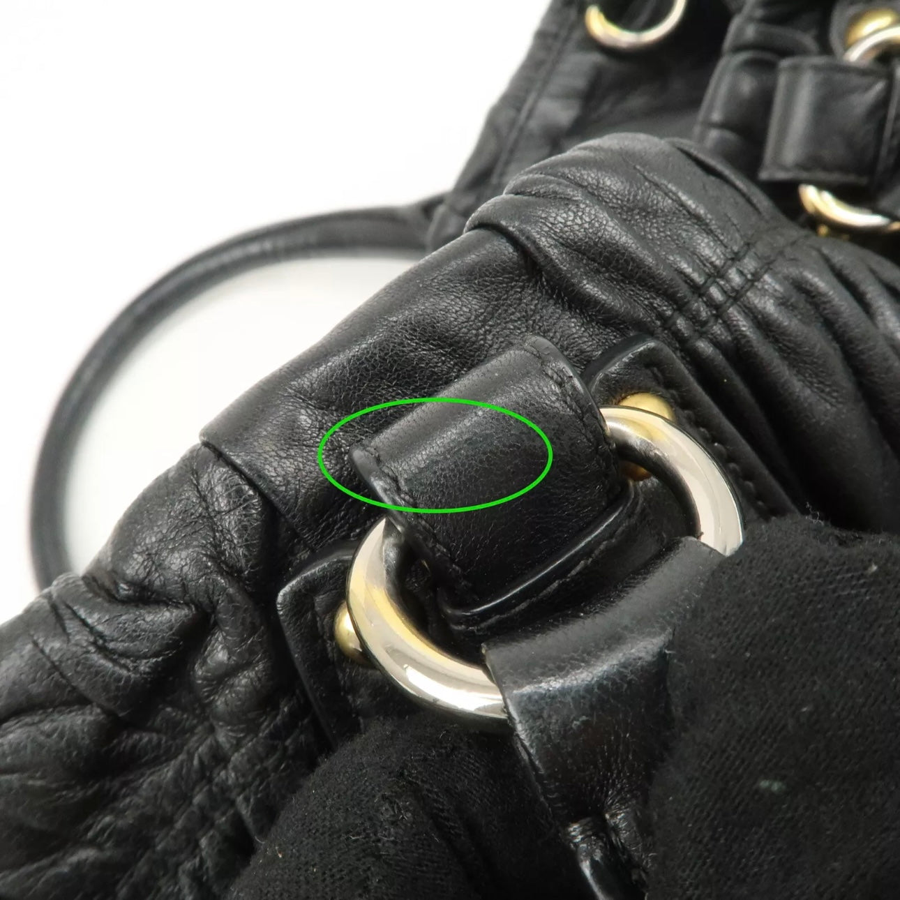 PRADA Leather Gathered 2Way Shoulder Bag Black
