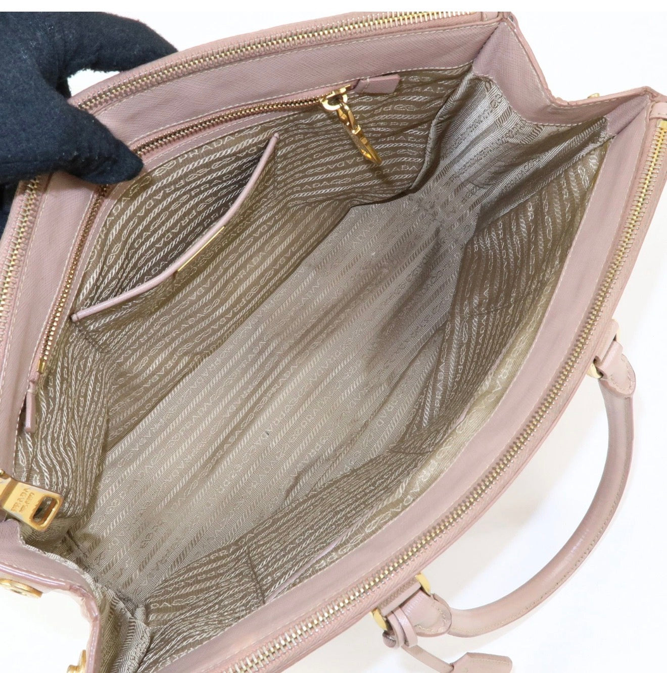 Prada Triangle Logo Galleria Tote Hand Bag - Pink Beige, Saffiano Leather