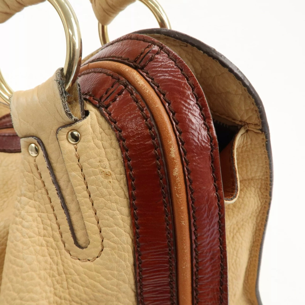 CELINE Bitter Sweet Leather Shoulder Bag Beige Brown Gold Hardware
