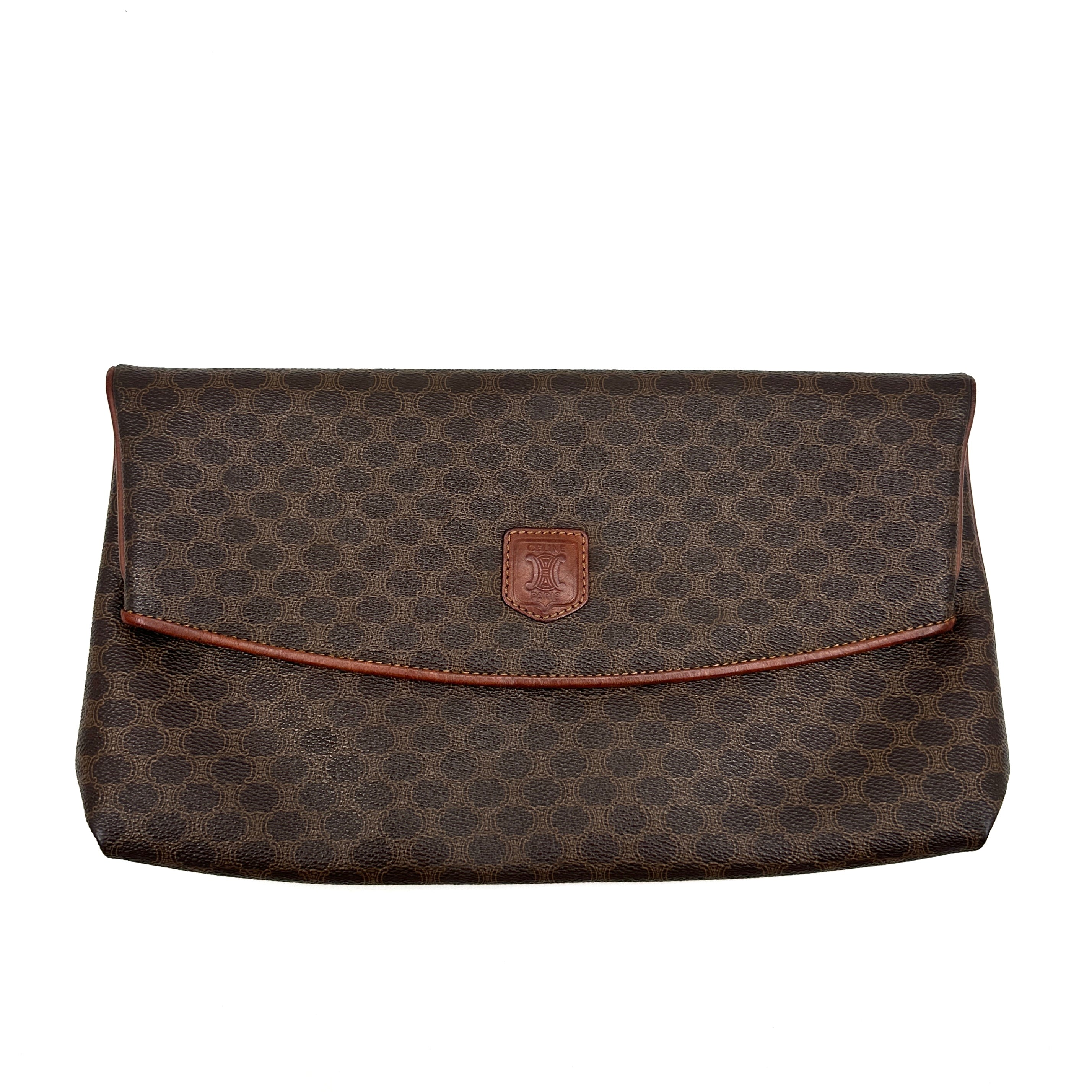 Macadam Clutch Hand Bag PVC Leather Brown Bifold Purse