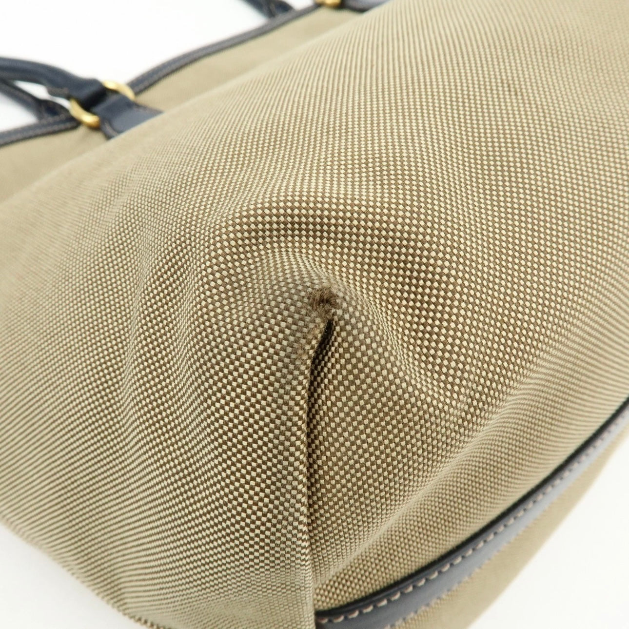 PRADA Logo Jacguard Leather Tote Bag Beige Navy