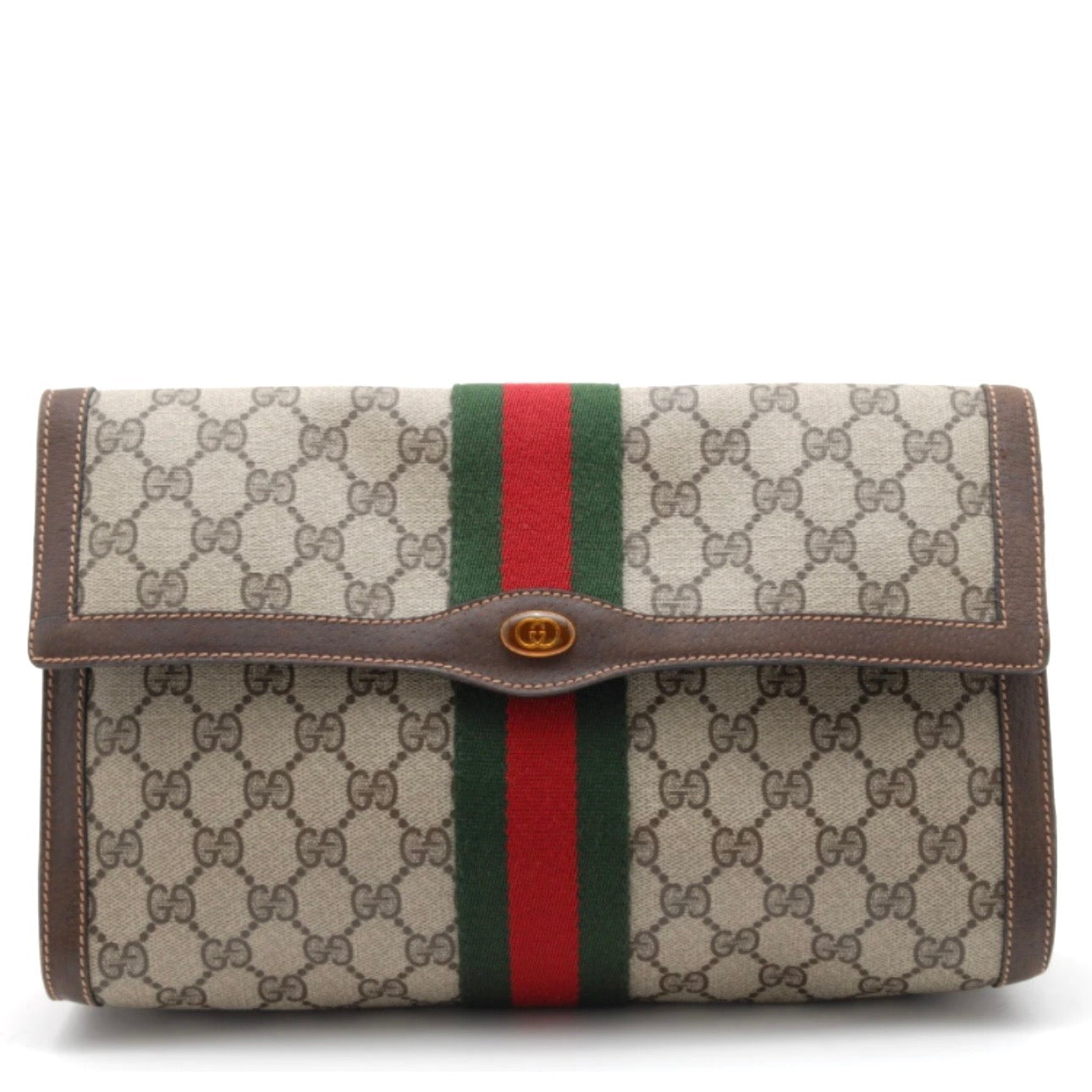 Gucci GG Supreme Web Clutch - Beige, PVC Leather