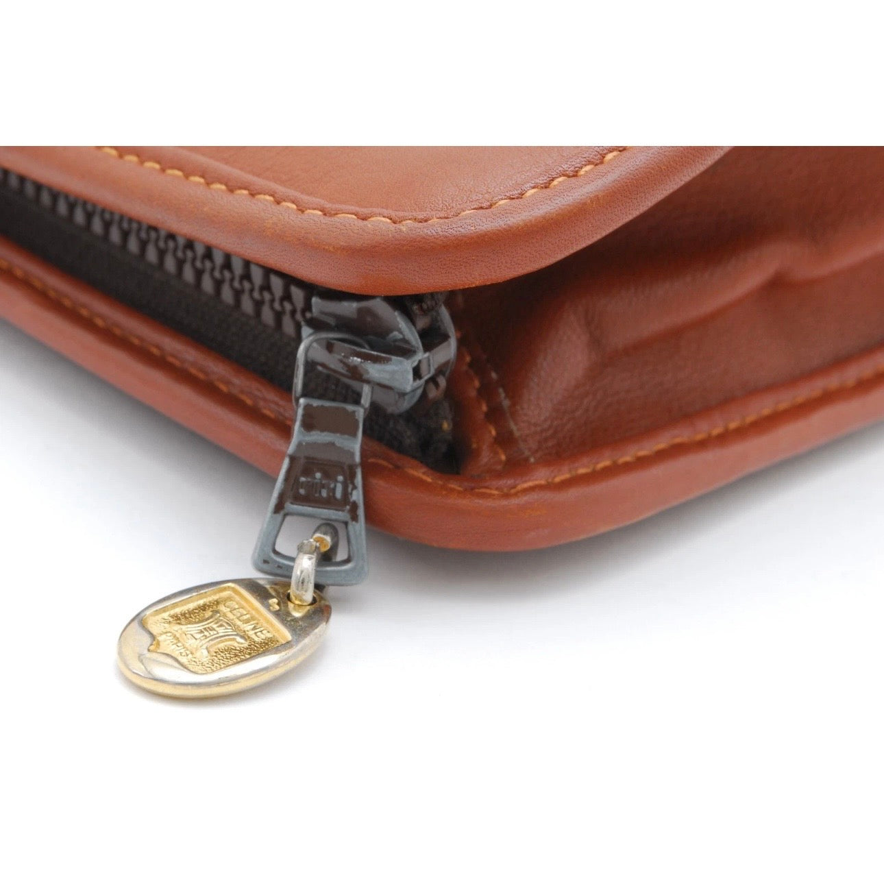 CELINE Clutch Bag Macadam Brown Leather Vintage