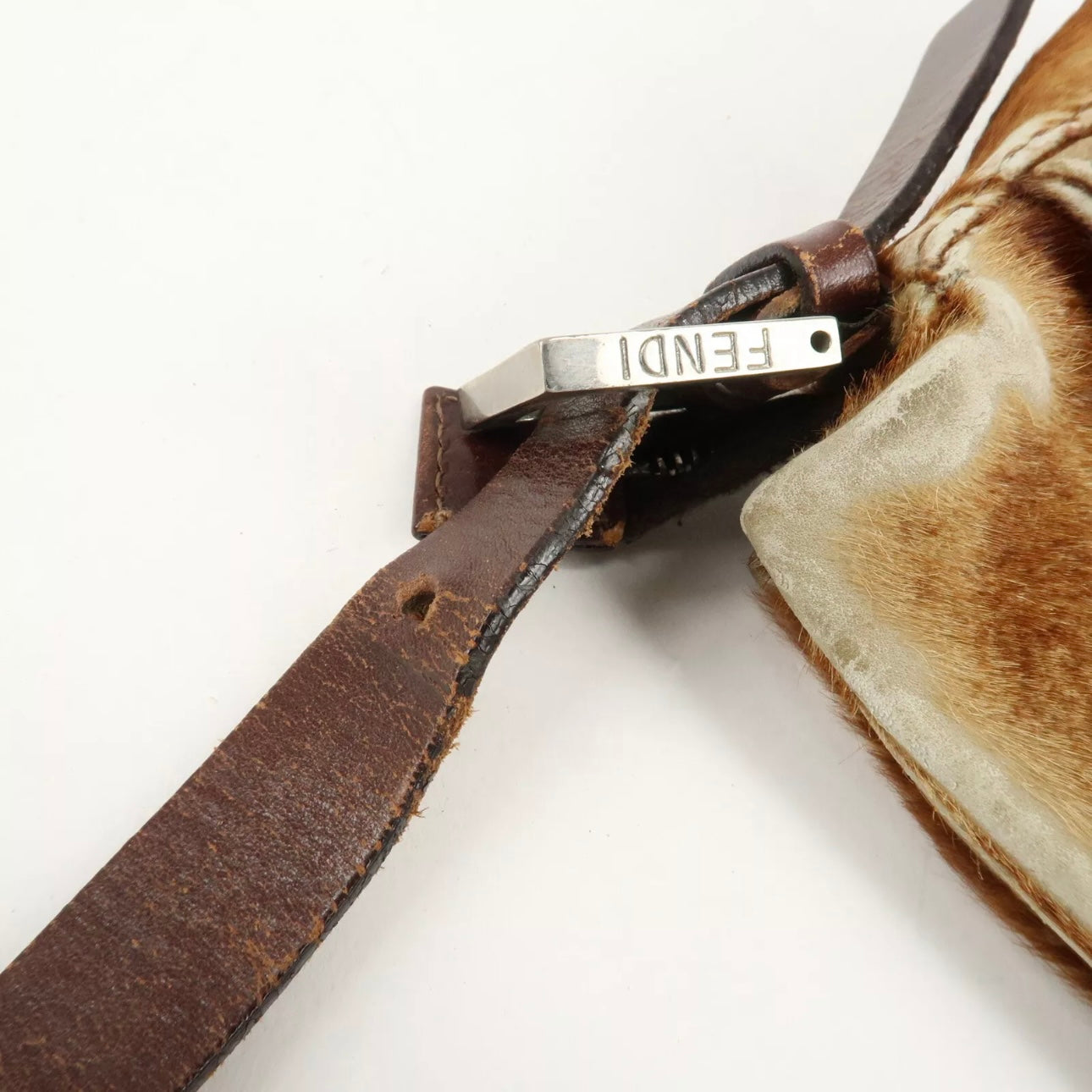 FENDI Calf Leather Shoulder Bag Brown Beige