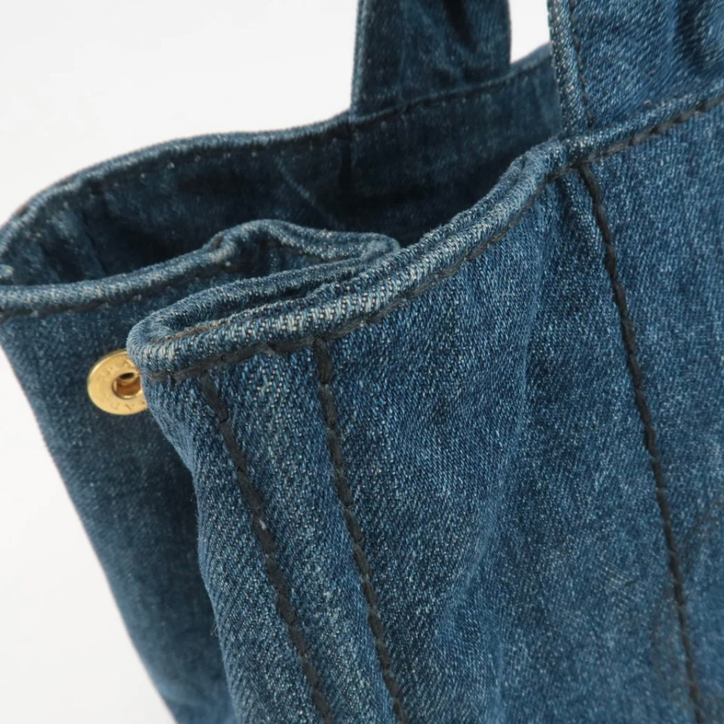 Prada Canapa Large Canvas Tote Bag Hand Bag Denim Blue