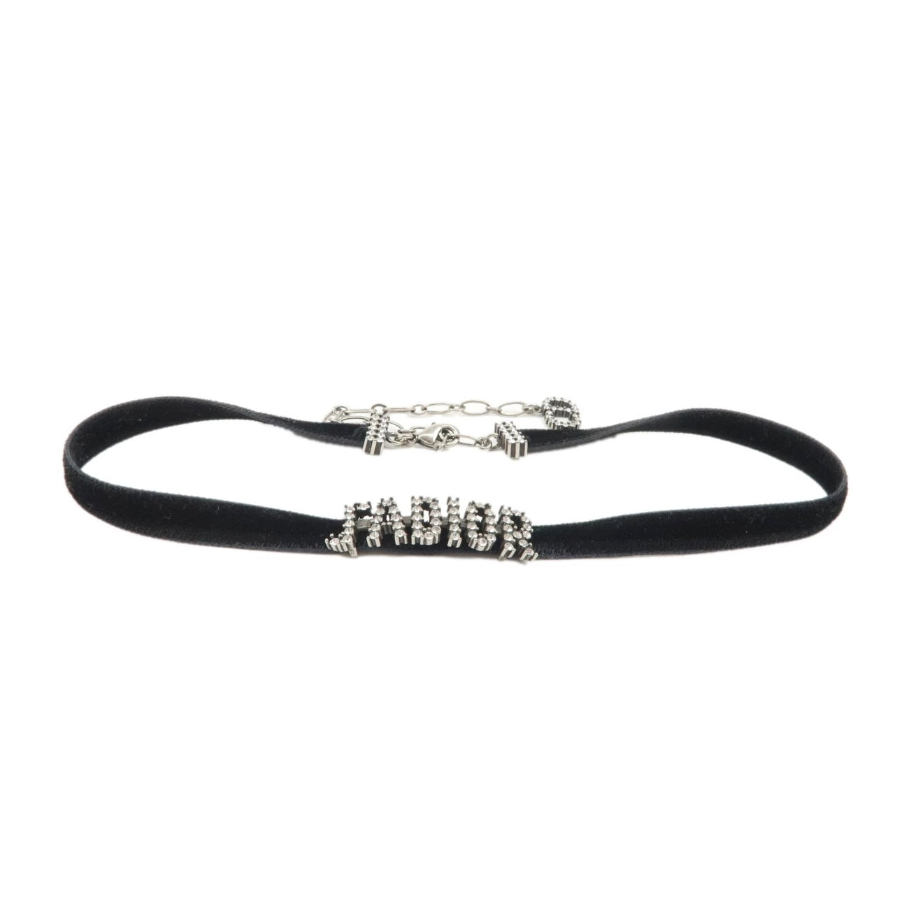 Christian Dior Metal Velour Rhine Stone Choker- Black Silver