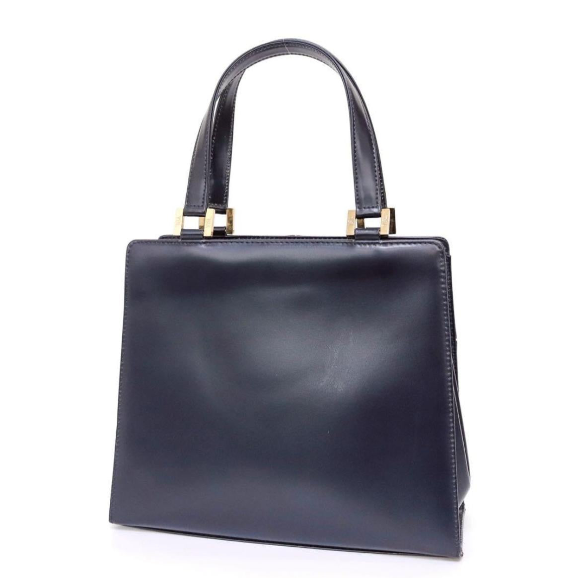 SAINT LAURENT YVES SHOULDER HAND TOTE BAG - NAVY, LEATHER