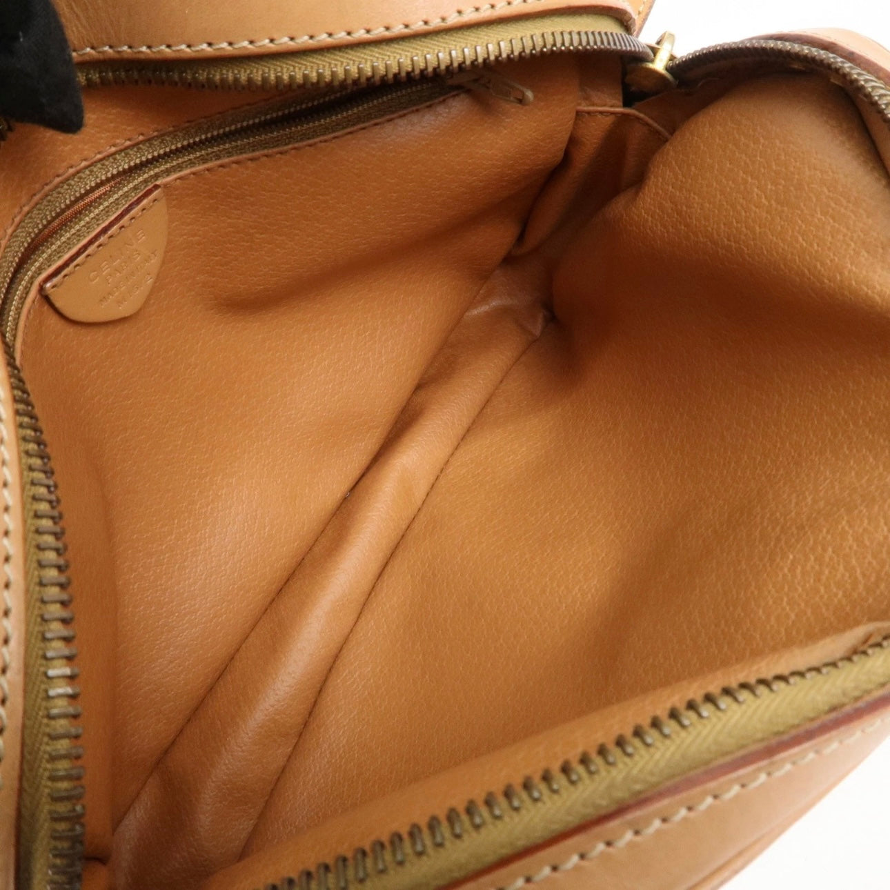 CELINE Macadam Leather Shoulder Bag Beige Brown Gold