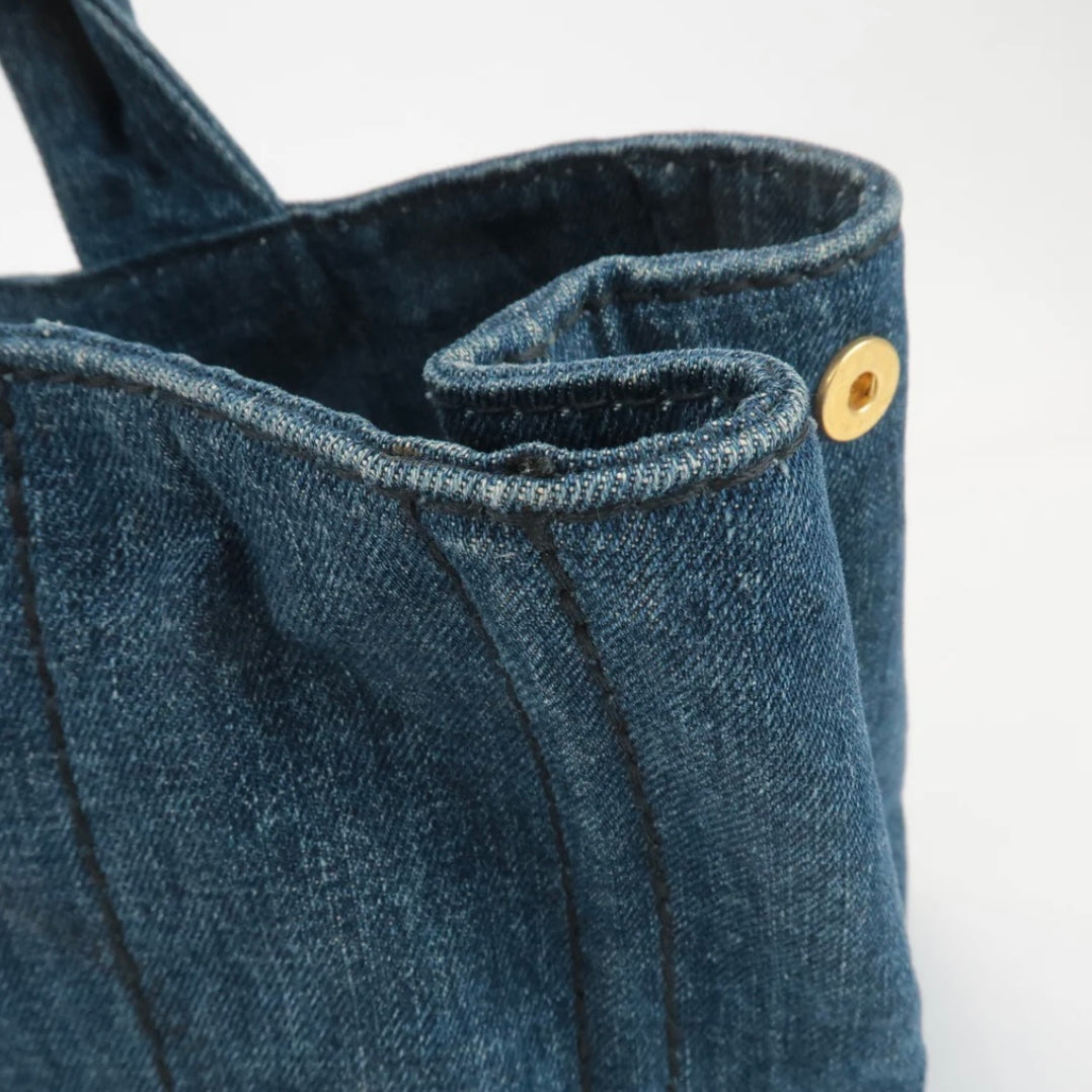Prada Canapa Large Canvas Tote Bag Hand Bag Denim Blue