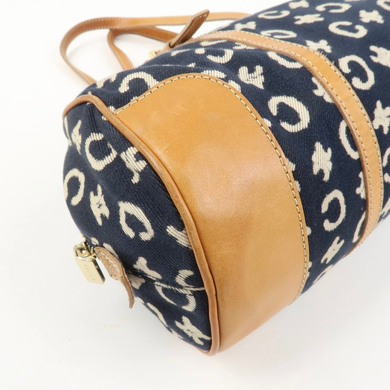 CELINE C Macadam Canvas Leather Shoulder Bag Navy