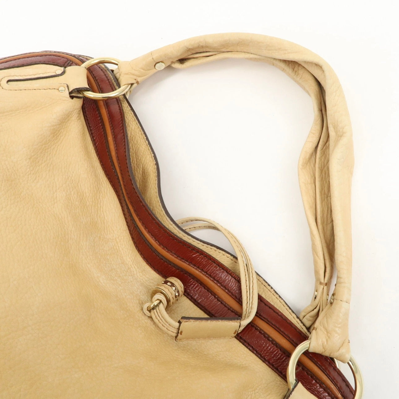 CELINE Bitter Sweet Leather Shoulder Bag Beige Brown Gold Hardware