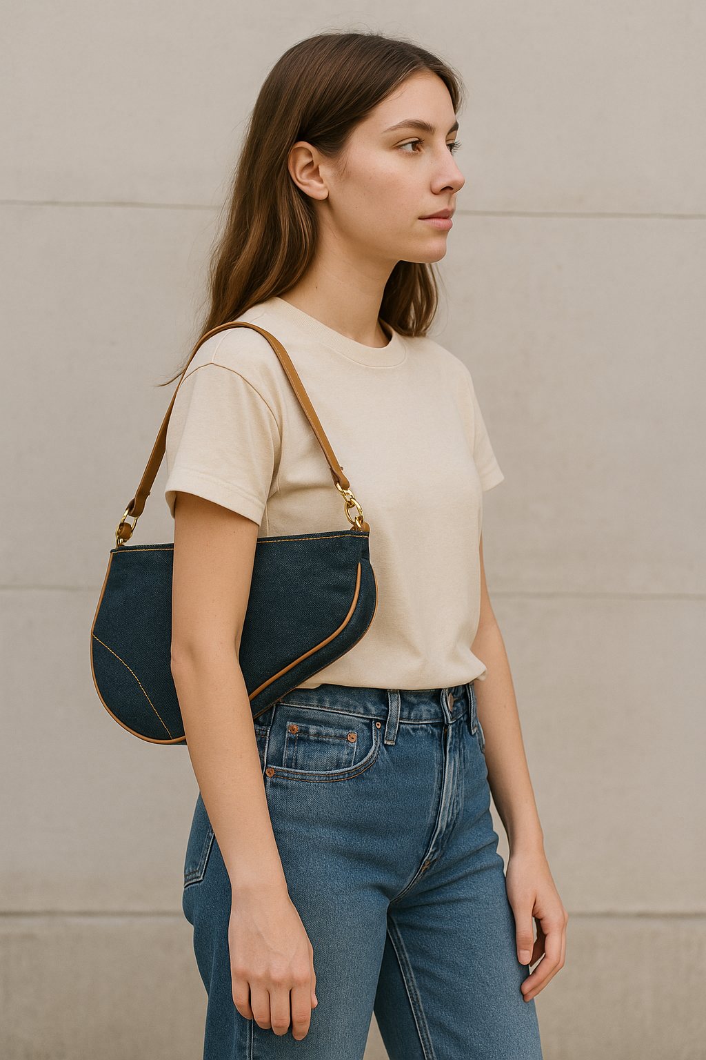 Christian Dior Saddle Pouch Denim Leather Hand Bag Shoulder Bag Indigo