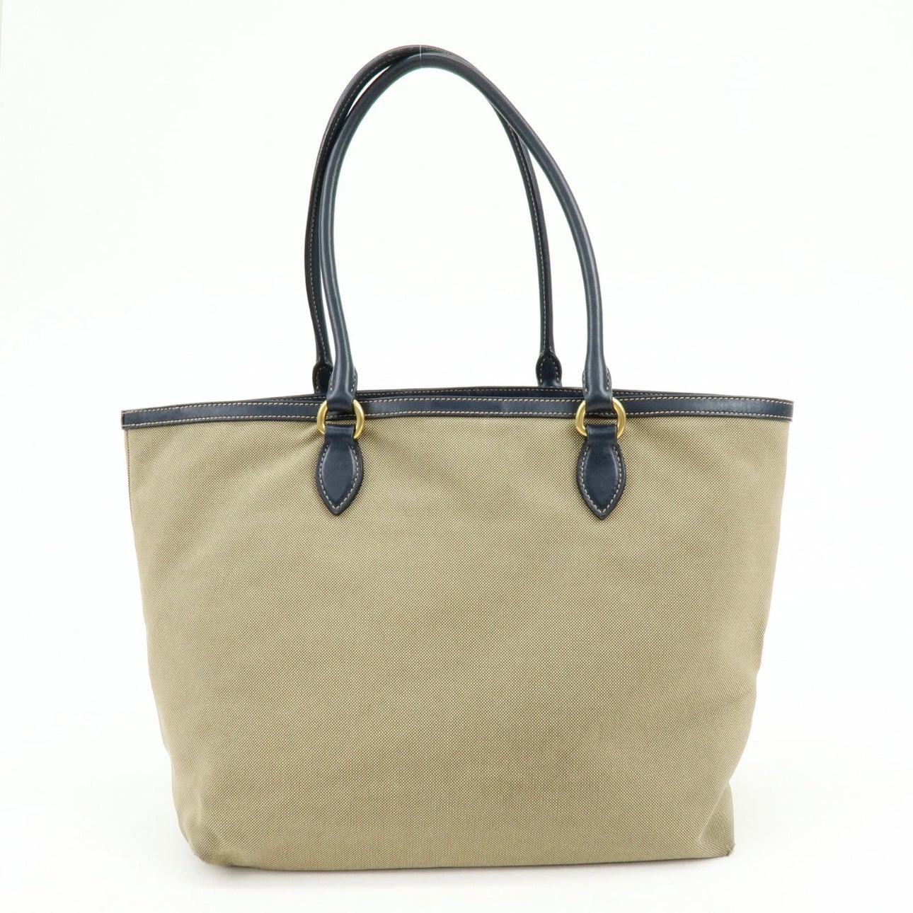 PRADA Logo Jacguard Leather Tote Bag Beige Navy