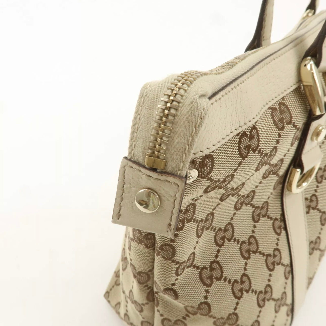 Gucci Abbey GG Canvas Leather Tote Bag Beige Ivory