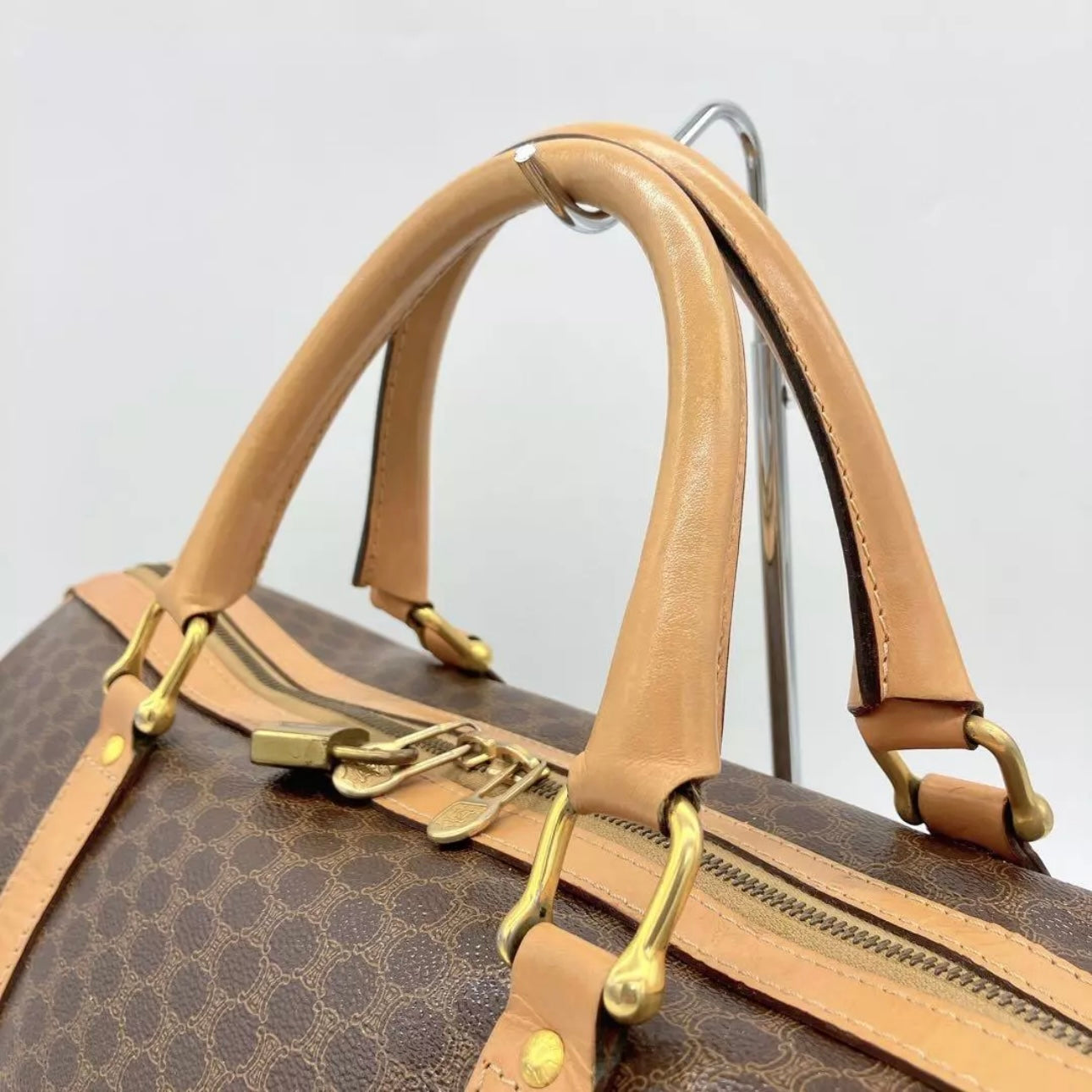 Celine 2-way Boston bag, macadam pattern, PVC, dark brown.