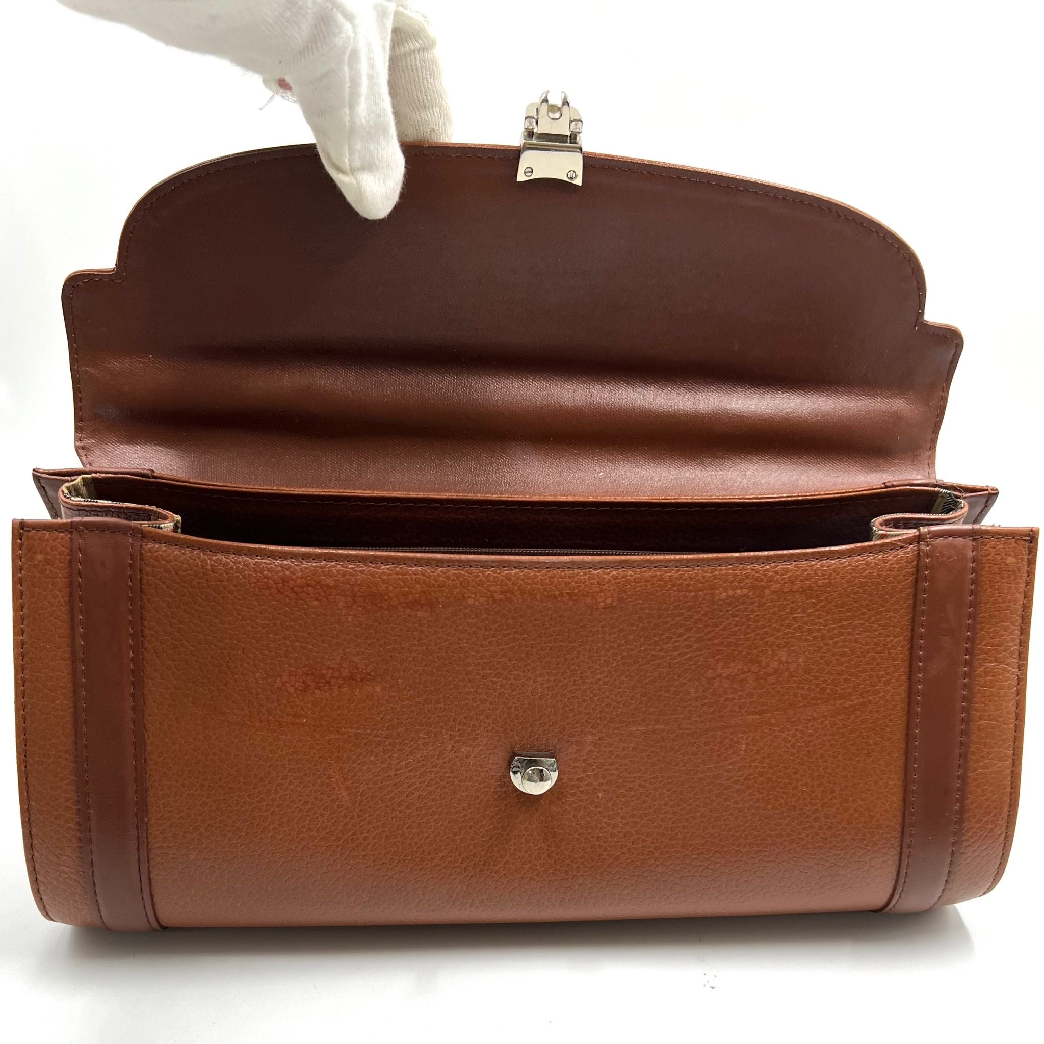 Burberry Vintage Top Handle Handbag - Brown, Leather
