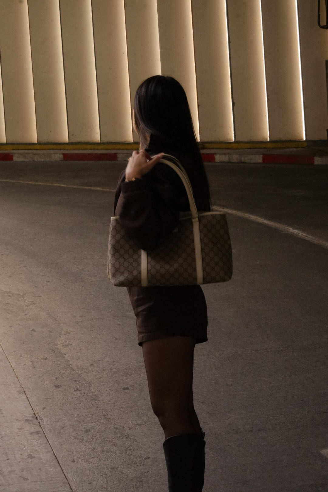 GUCCI GG Canvas Leather Shoulder Bag Tote Bag