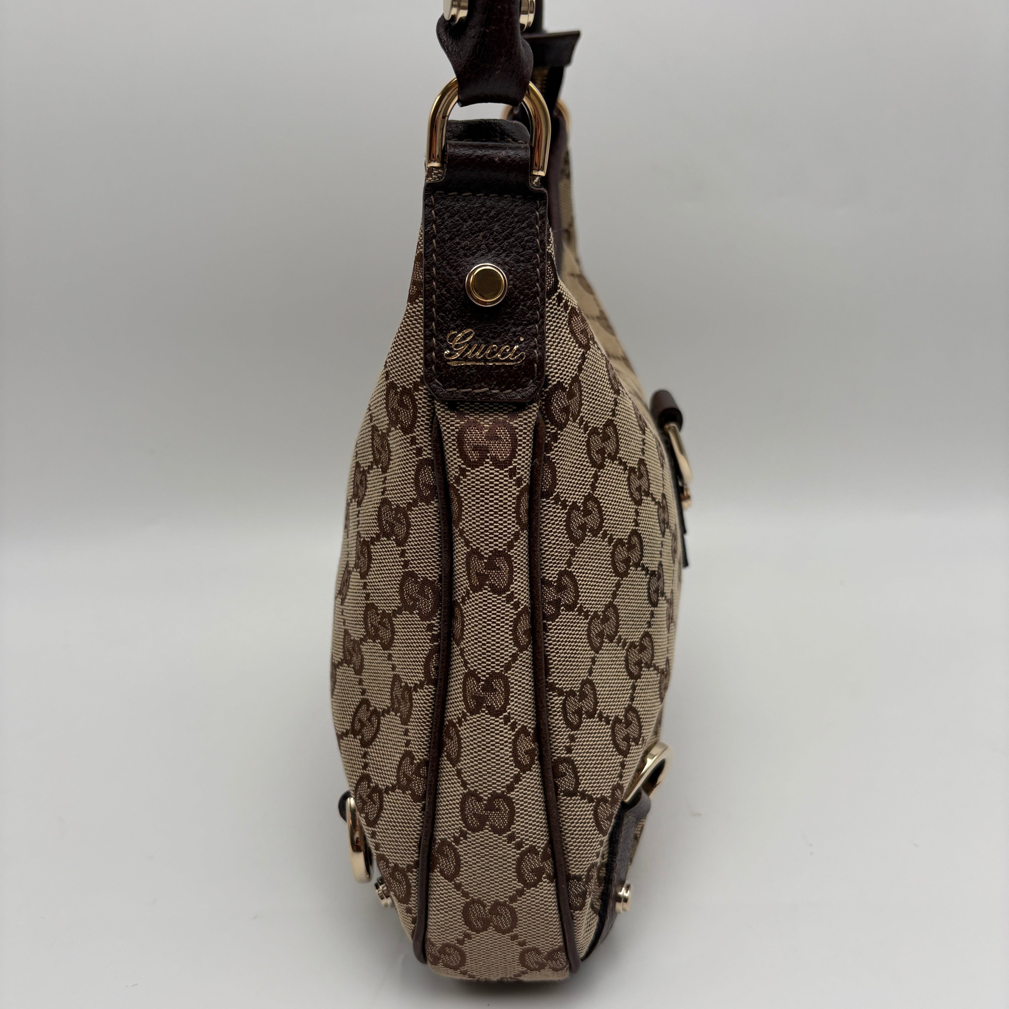GUCCI ABBEY GG CANVAS LEATHER SHOULDER BAG