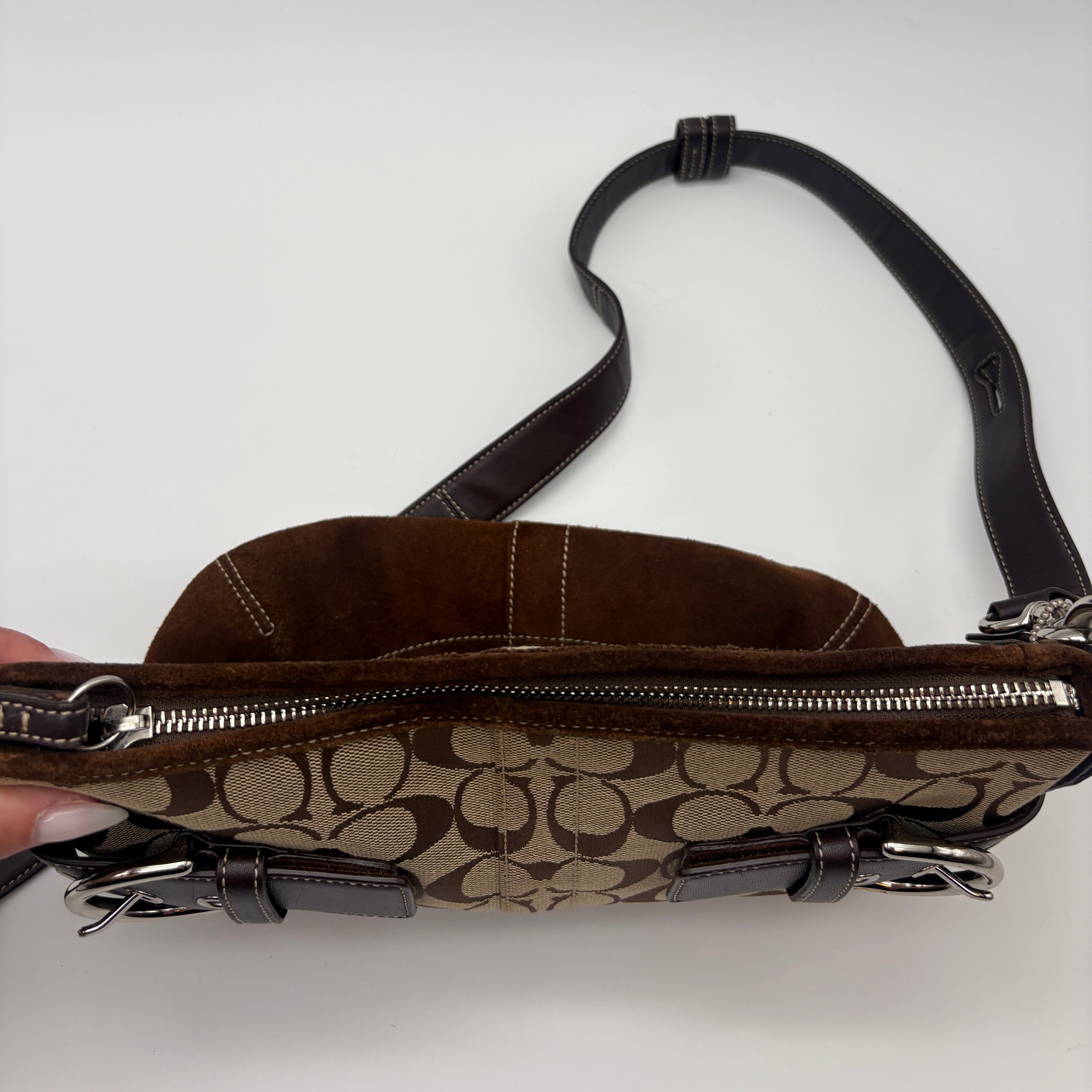 Coach shoulder bag beige brown signature 2-way bag canva