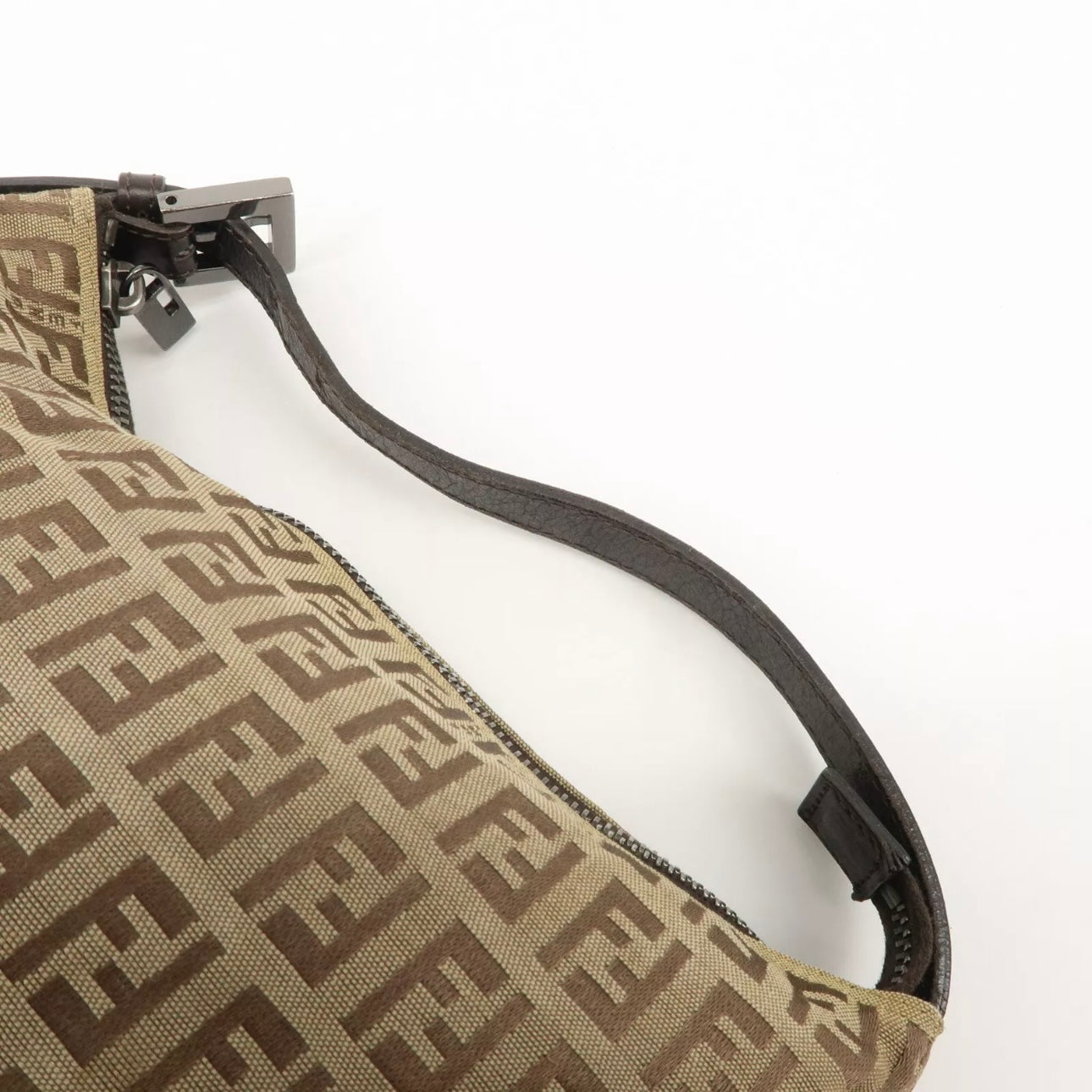 Fendi Zucchino Canvas Leather Hand Bag Beige Brown