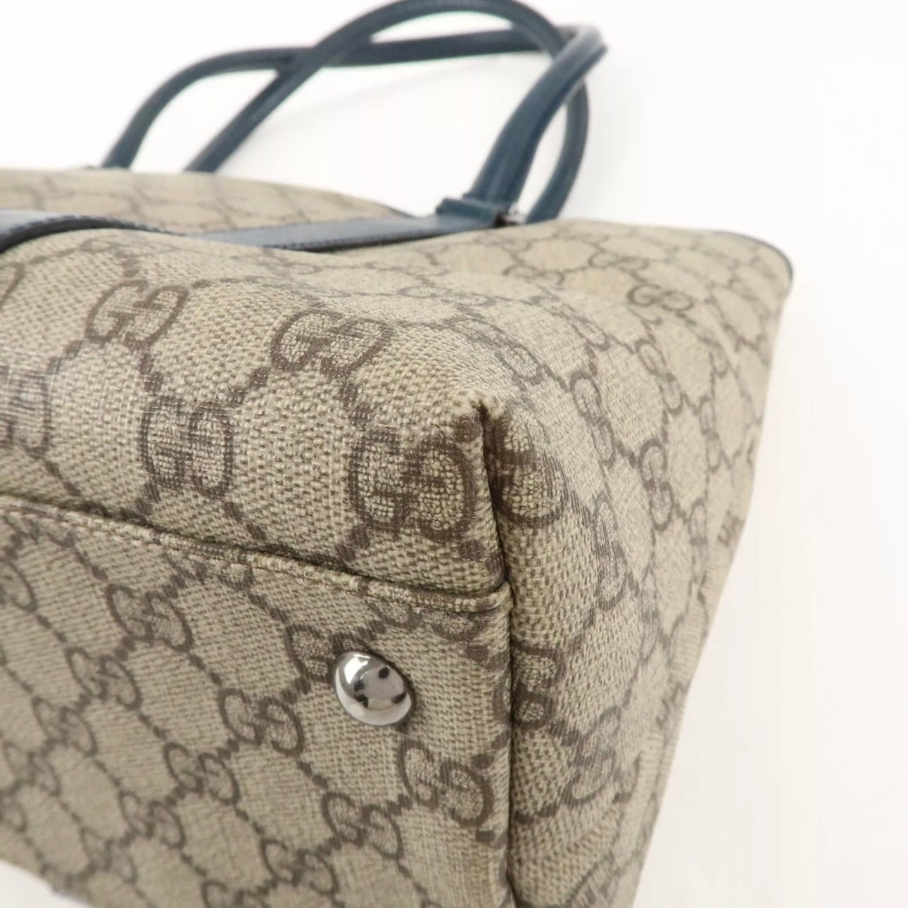 GG Supreme Leather Tote Bag Beige Navy