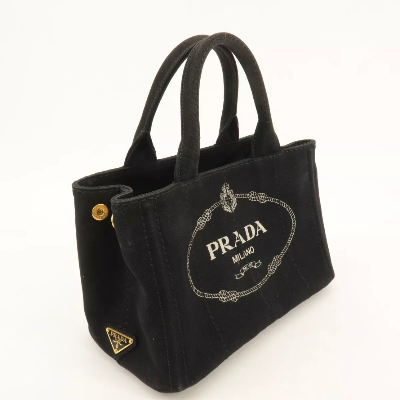 Prada Canapa Mini Canvas Tote Bag Hand Bag Black
