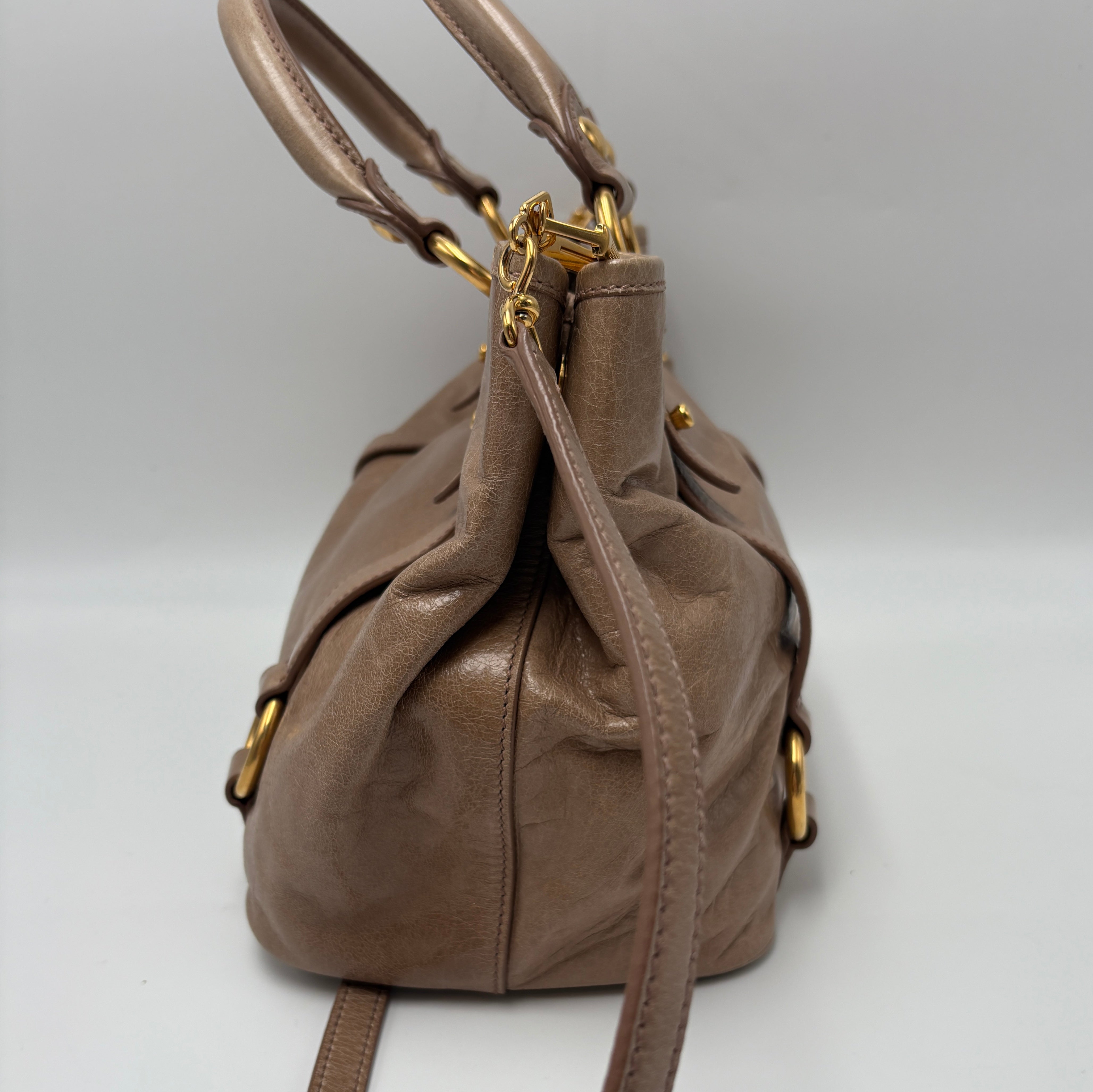 Miu Miu Leather Brown Gathered Handle Shoulder Bag