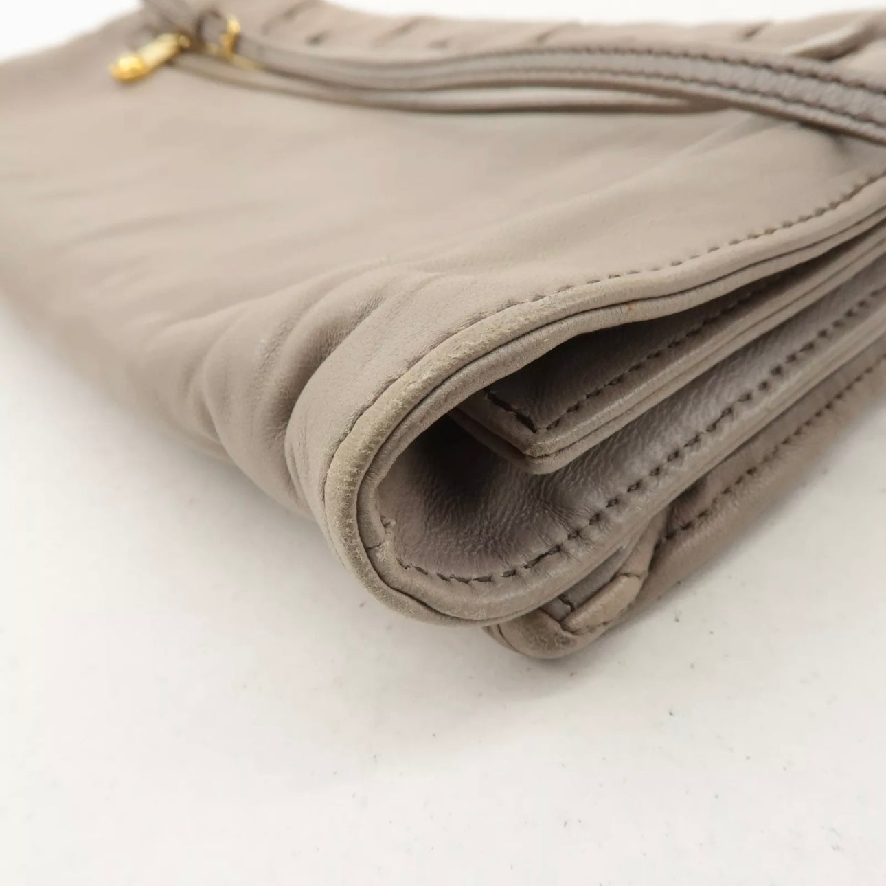 Matelasse Leather 2way Clutch Shoulder Bag Greige