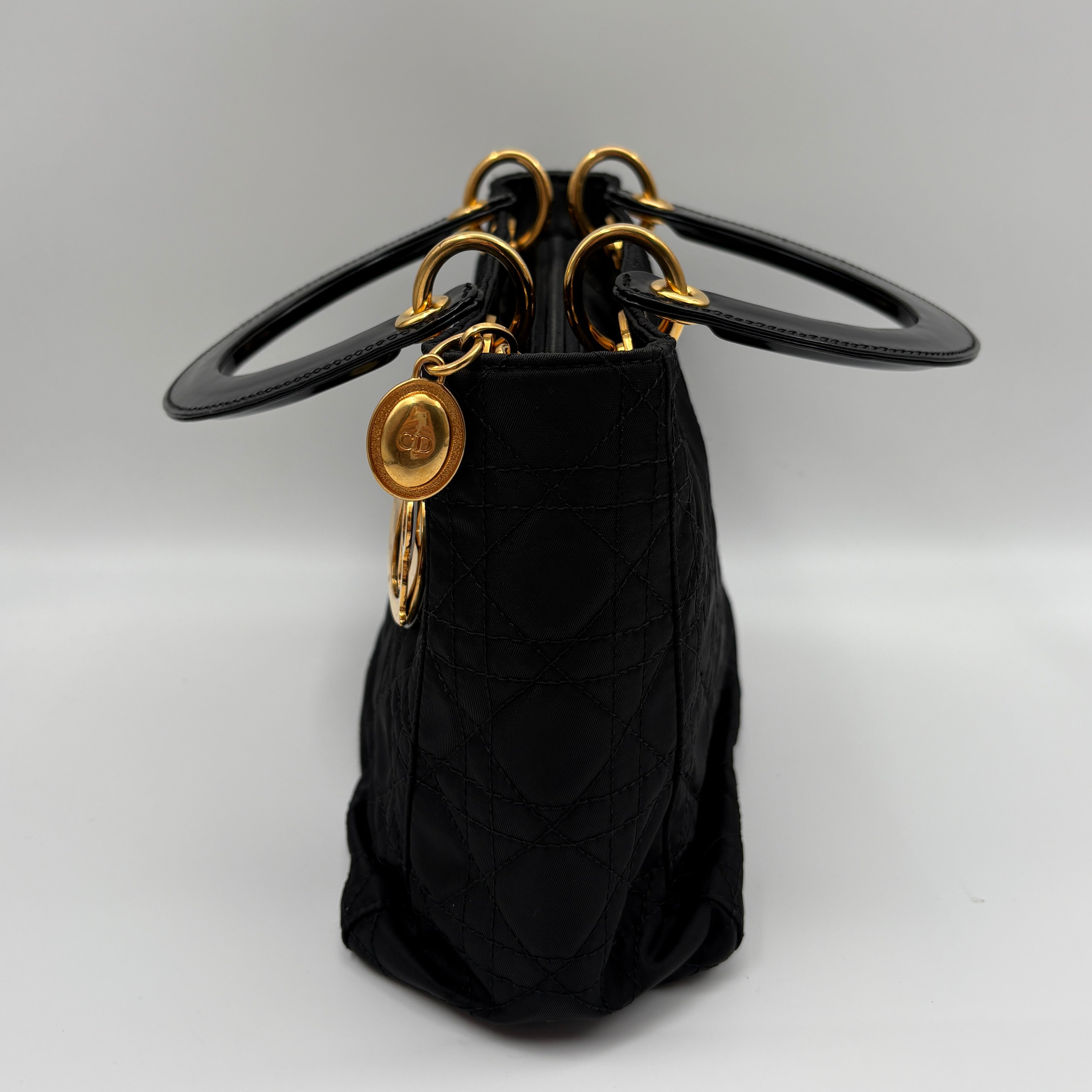 Christian Dior Lady Dior Hand bag Nylon Black