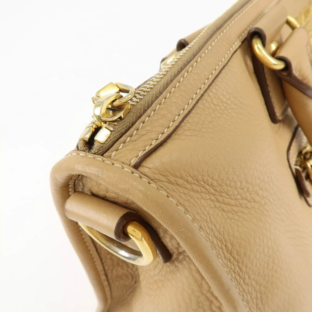 PRADA Logo Leather 2Way Bag - Beige, Leather