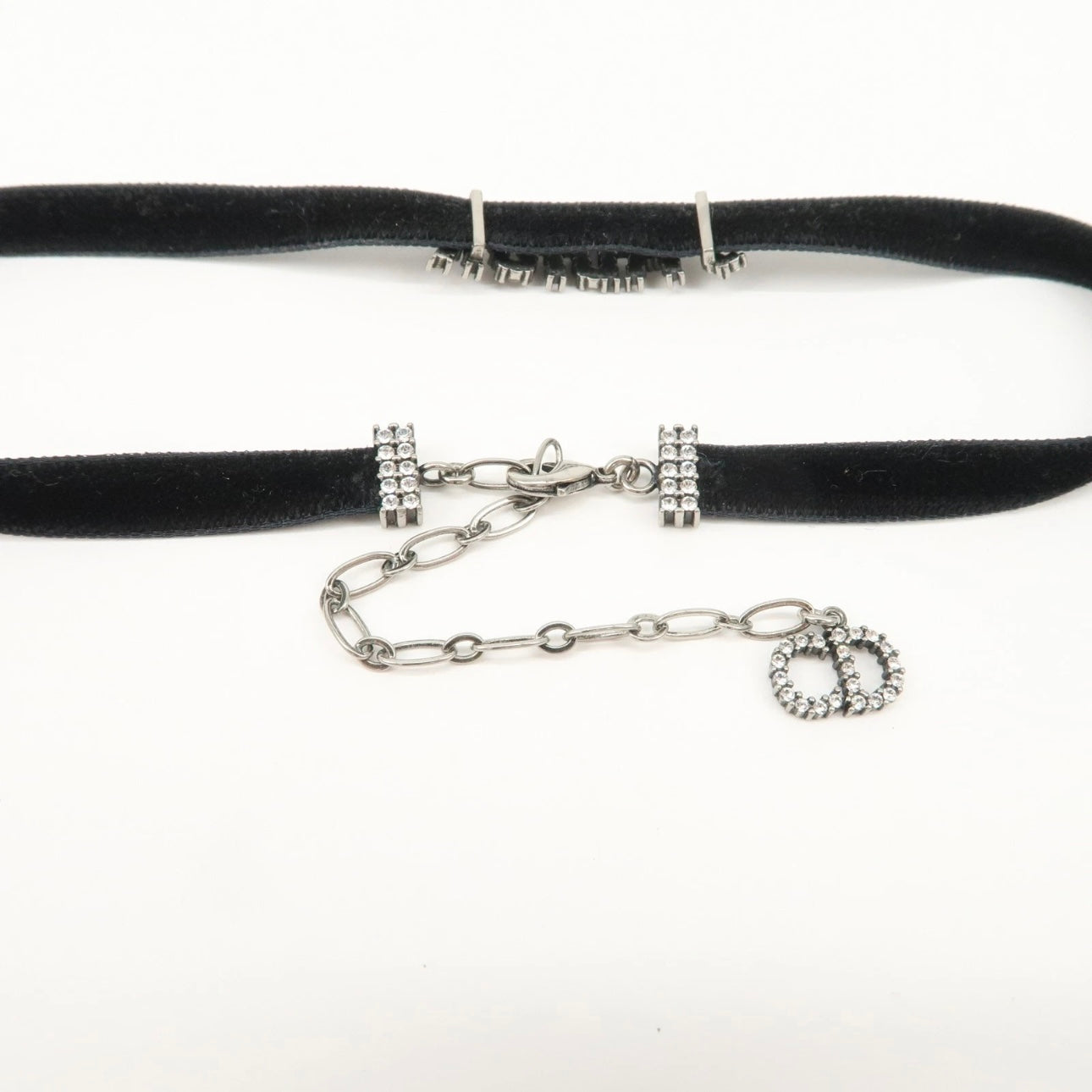 Christian Dior Metal Velour Rhine Stone Choker- Black Silver