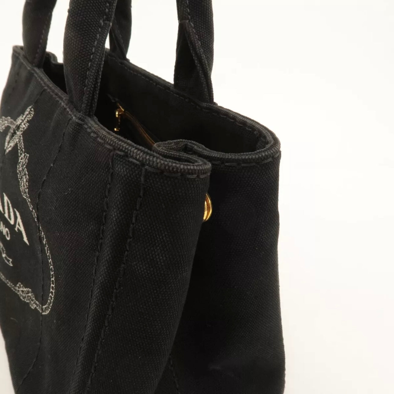 Prada Canapa Mini Canvas Tote Bag Hand Bag Black