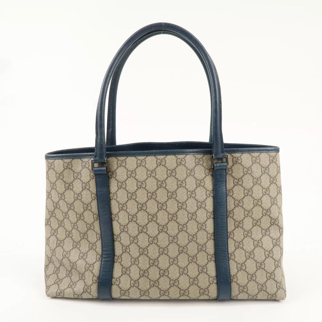 GG Supreme Leather Tote Bag Beige Navy