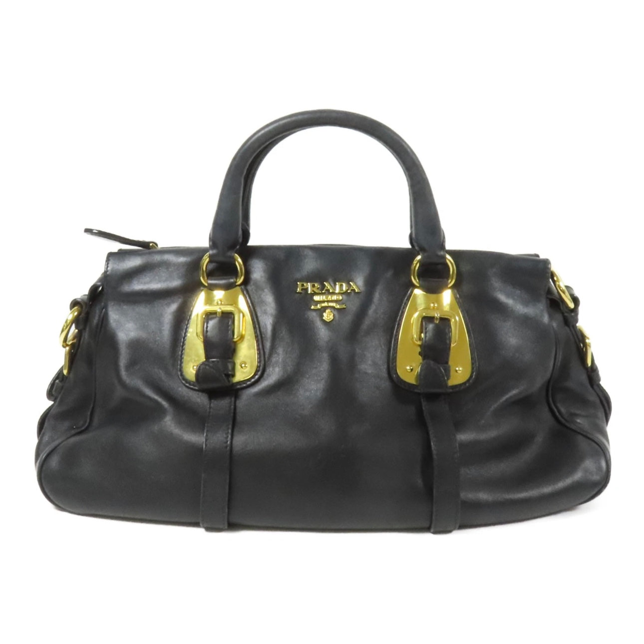 Prada GHW Bauletto Handbag - Black, Calfskin Leather