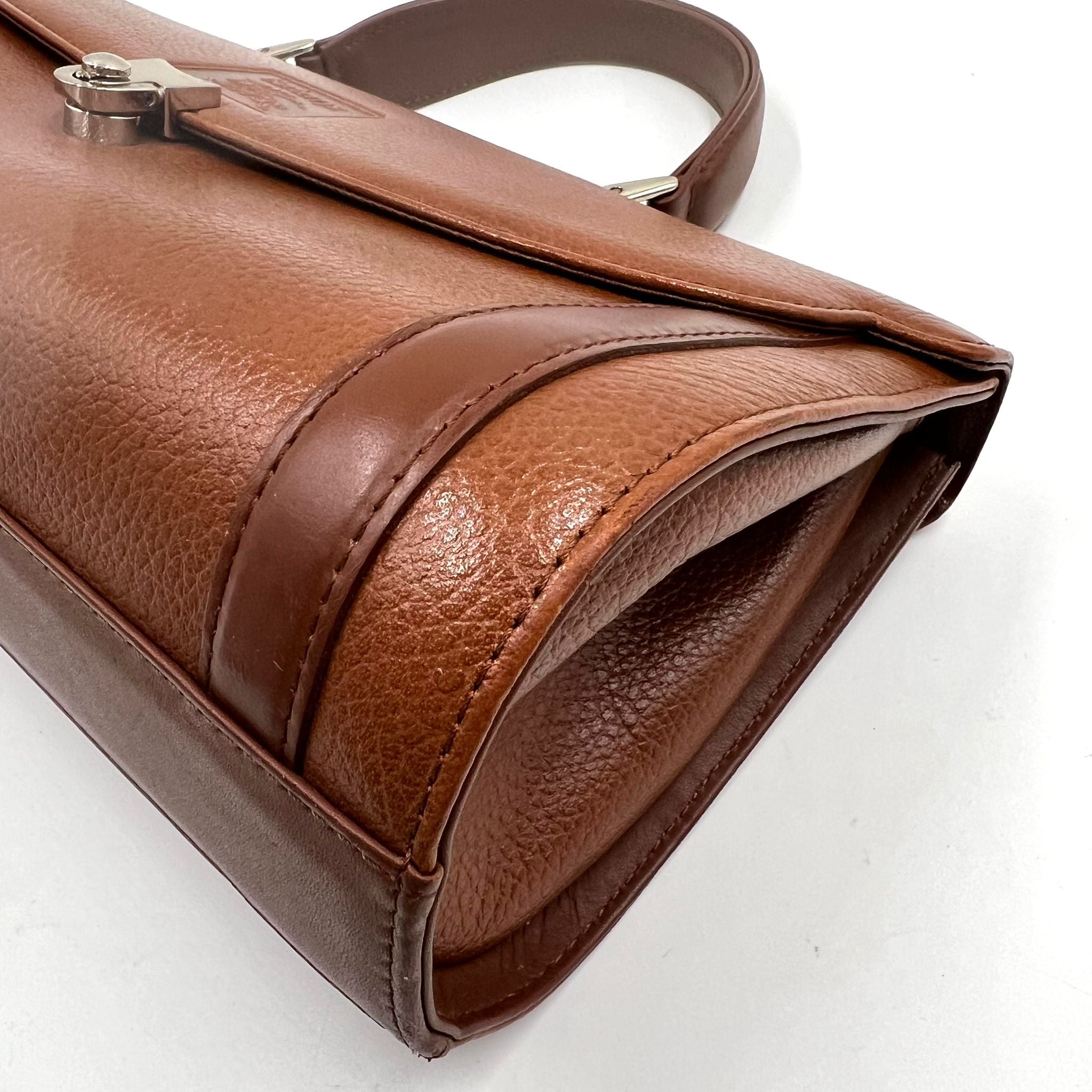 Burberry Vintage Top Handle Handbag - Brown, Leather