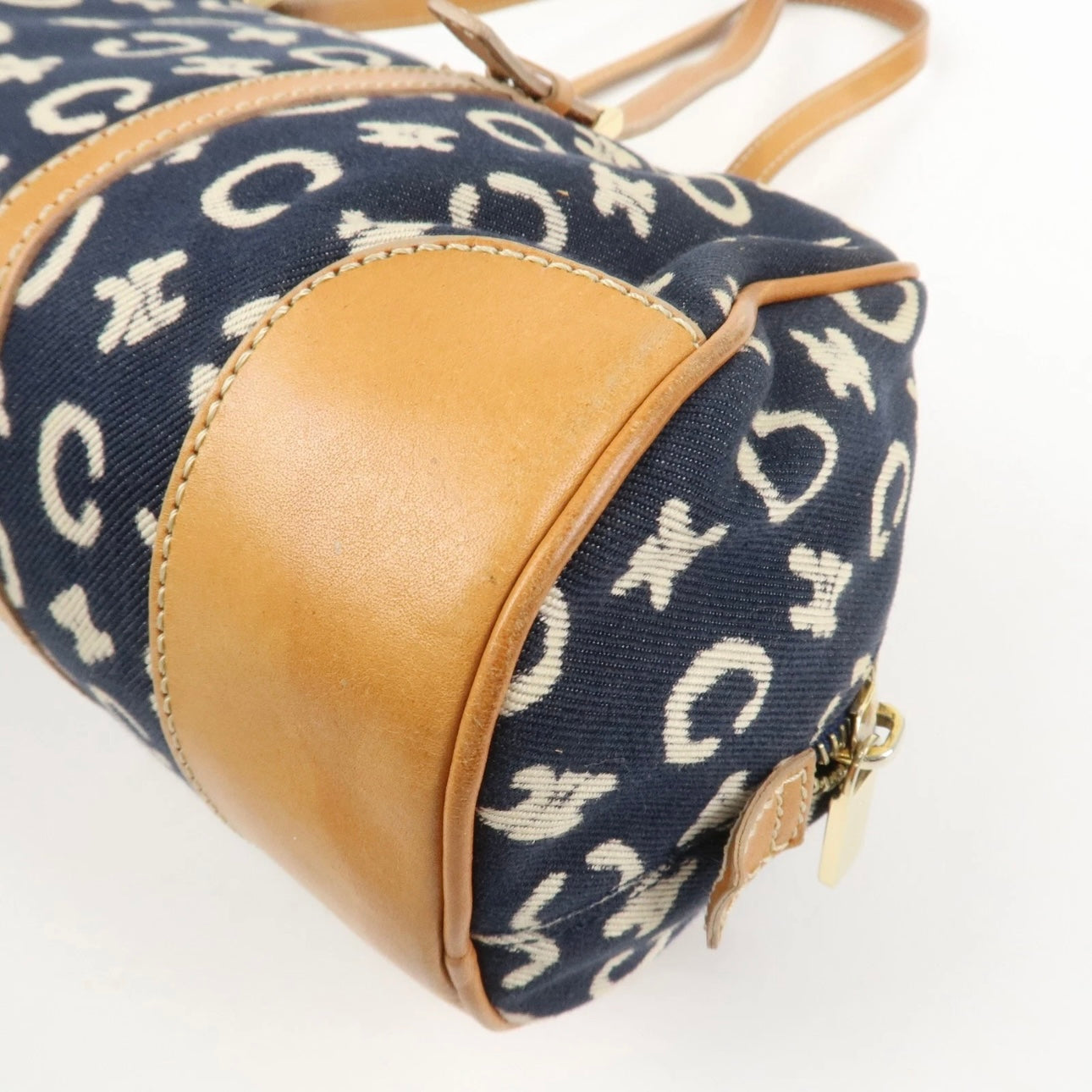 CELINE C Macadam Canvas Leather Shoulder Bag Navy