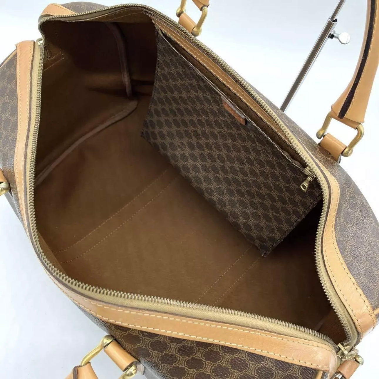 Celine 2-way Boston bag, macadam pattern, PVC, dark brown.