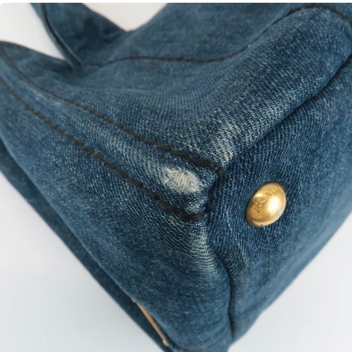 Prada Canapa Large Canvas Tote Bag Hand Bag Denim Blue
