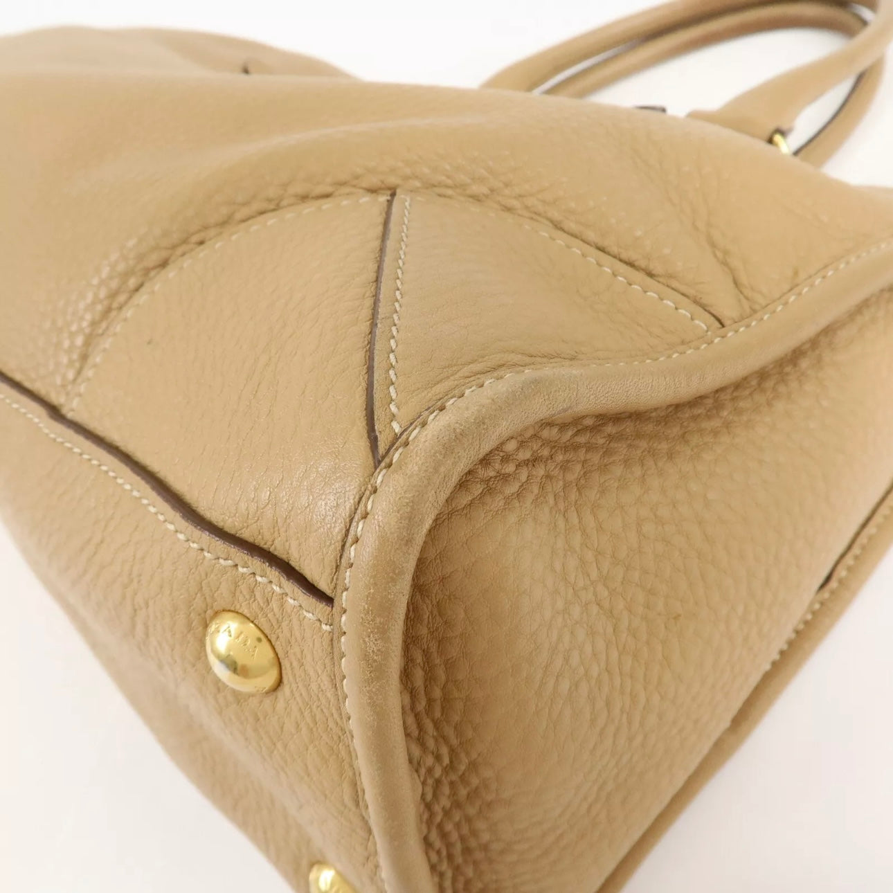 PRADA Logo Leather 2Way Bag - Beige, Leather