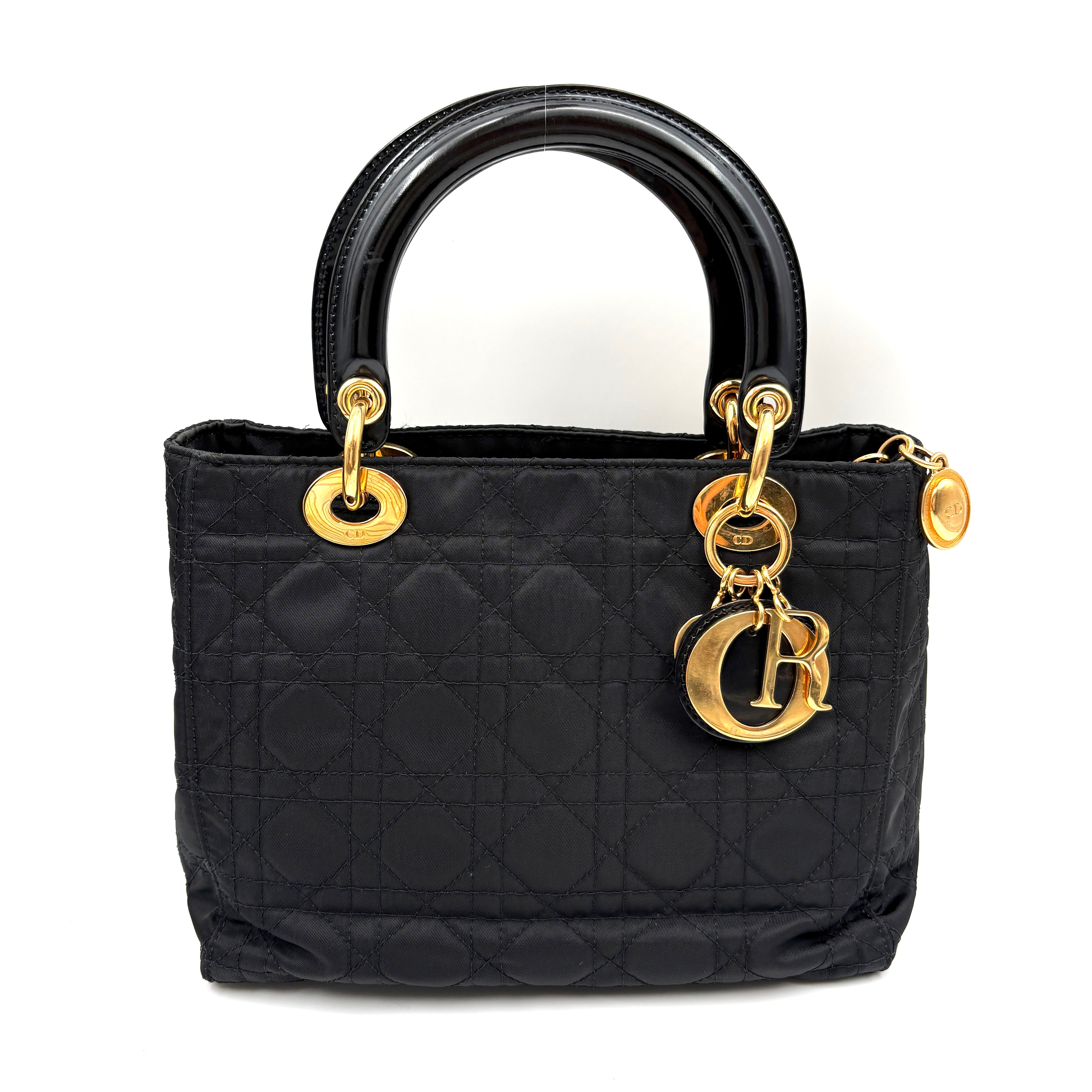 Christian Dior Lady Dior Hand bag Nylon Black