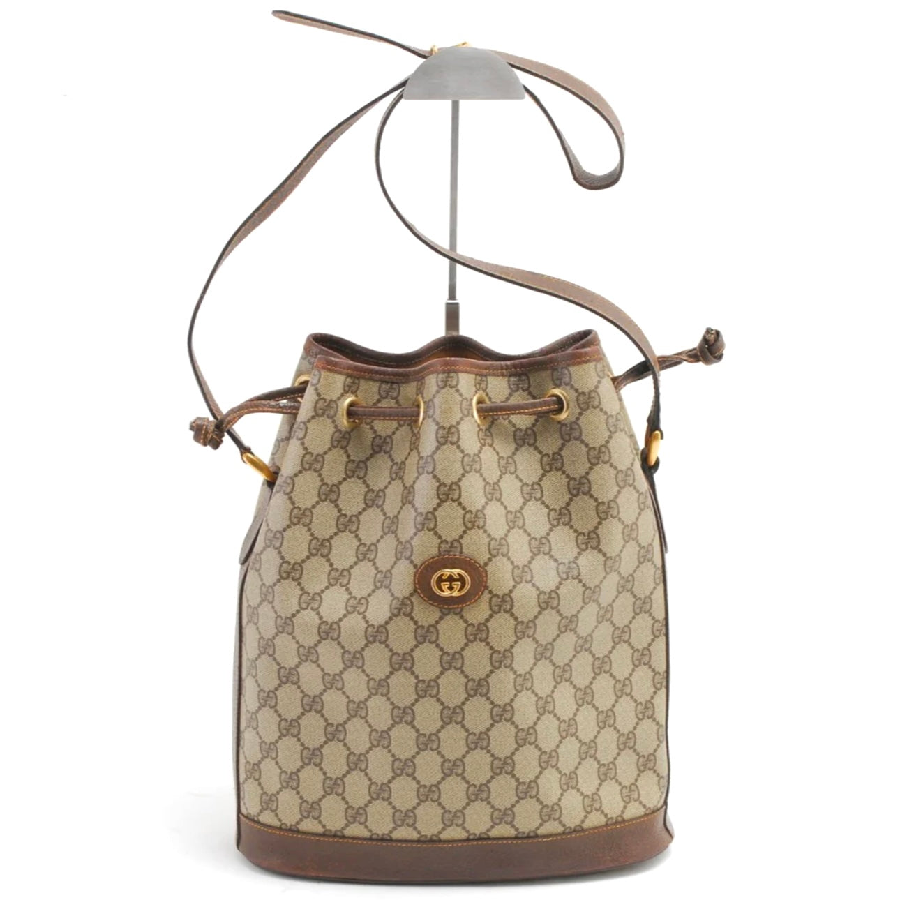 Gucci GG Supreme Drawstring Shoulder Bag - Brown, PVC Leather