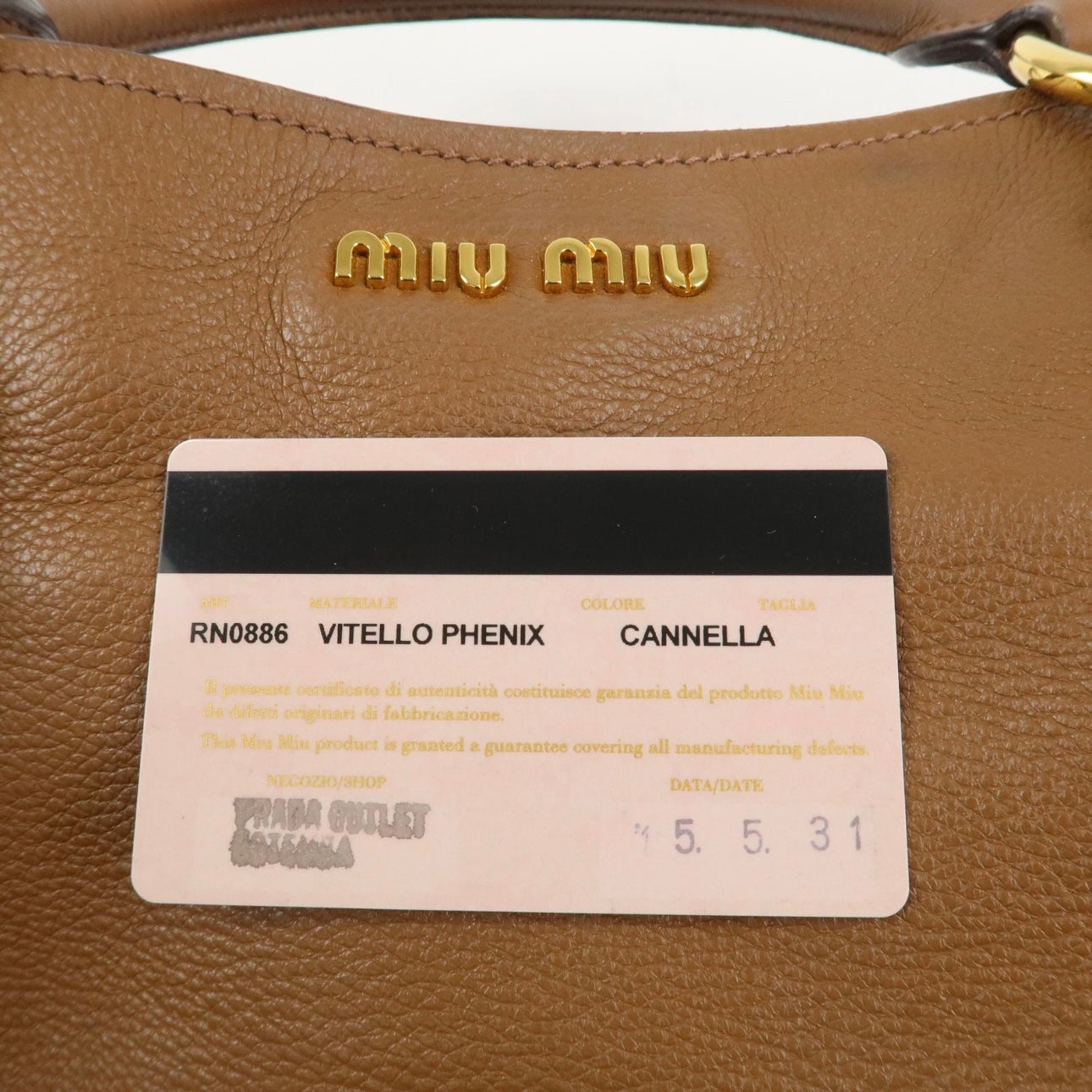 MIU MIU Vitello Phenix Leather Shoulder& Hand Bag Brown