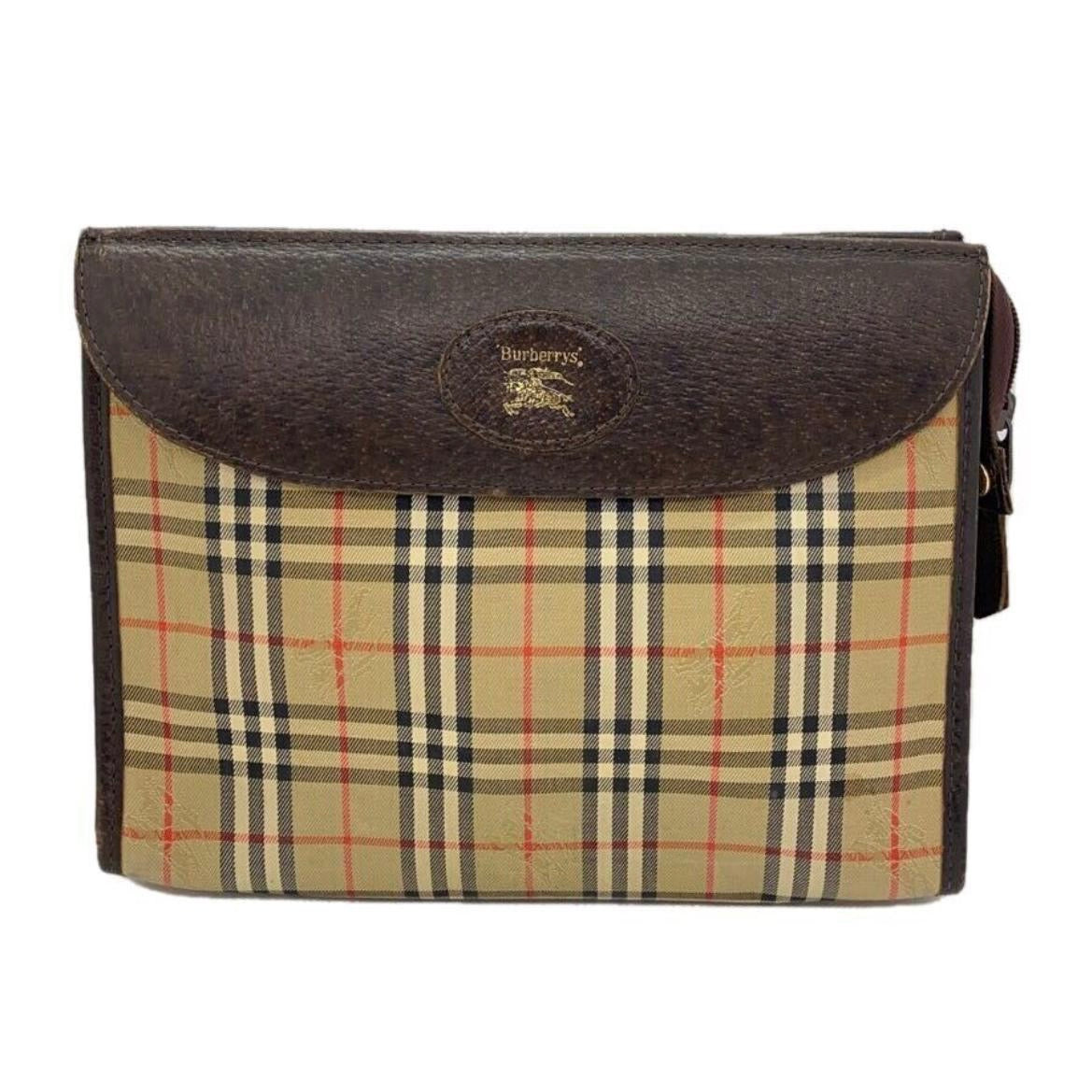 Burberry Nova Check Clutch Pouch Bag - Brown, Leather Fabric