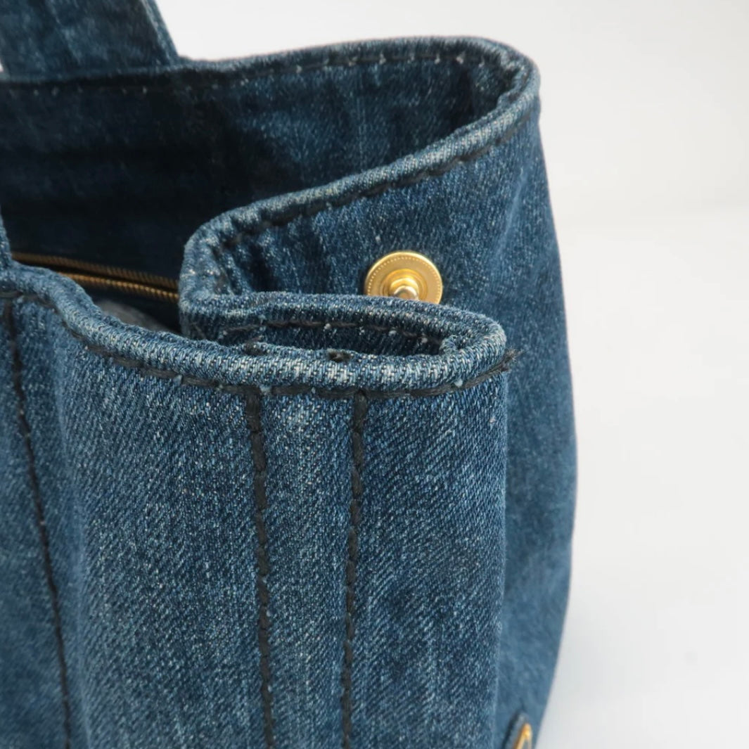 Prada Canapa Large Canvas Tote Bag Hand Bag Denim Blue