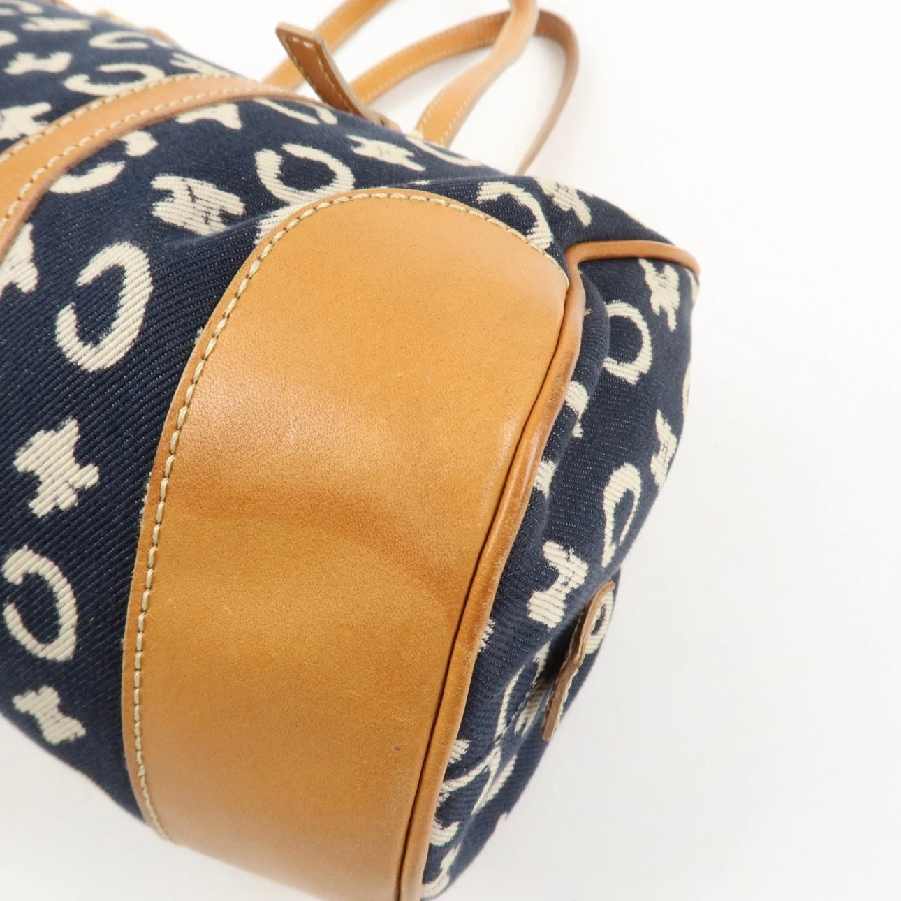CELINE C Macadam Canvas Leather Shoulder Bag Navy