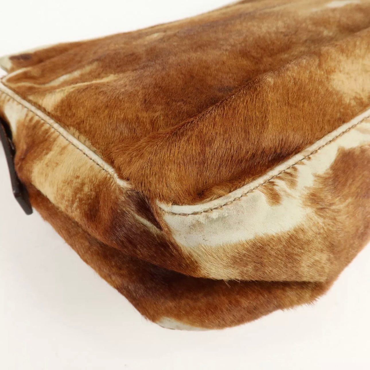 FENDI Calf Leather Shoulder Bag Brown Beige